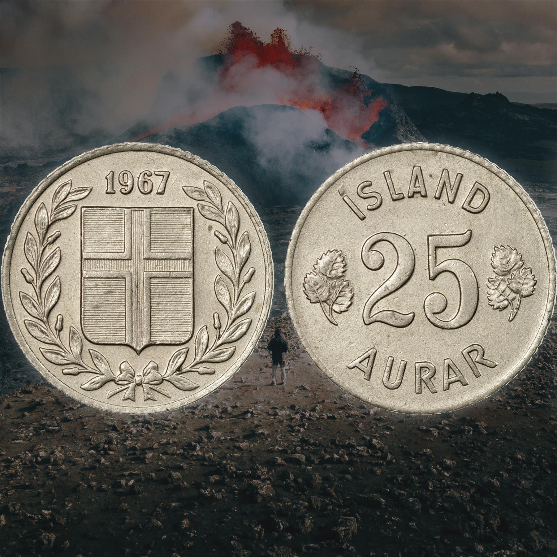 Iceland Coin Icelander 25 Aurar Betula Pubescens Leaves KM11 194