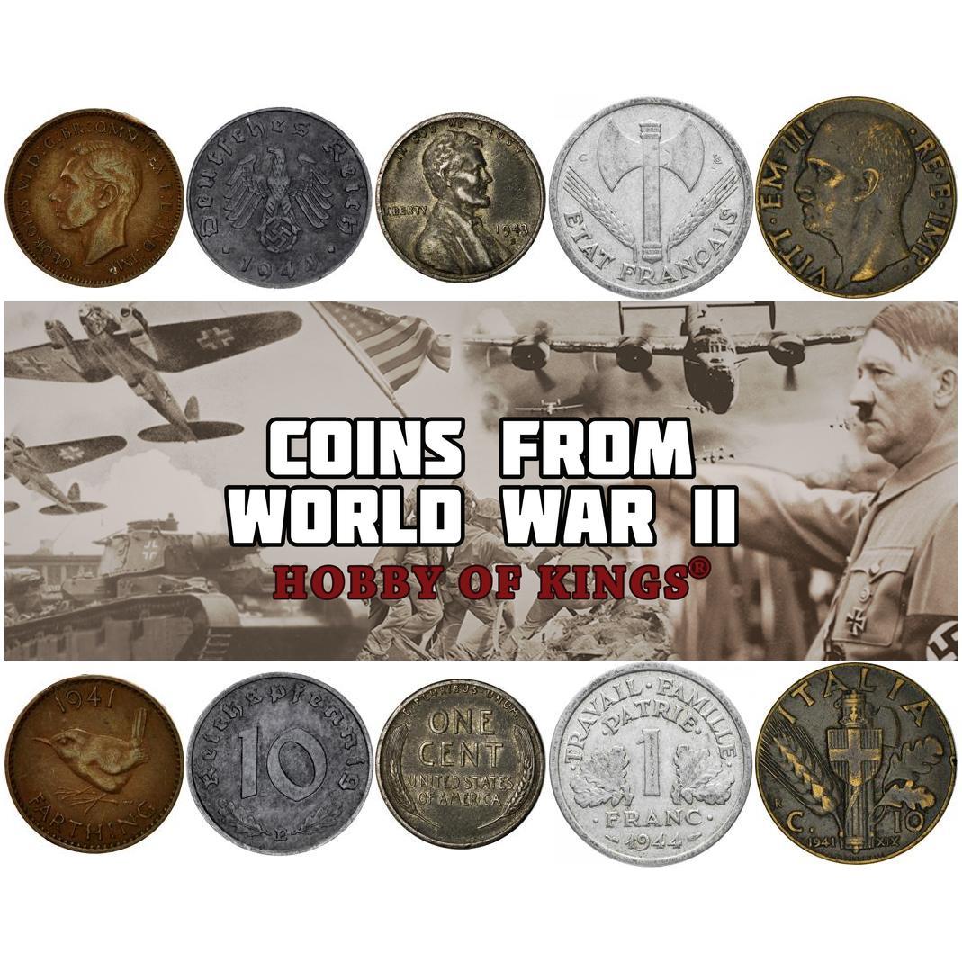 Mixed Coins From WW2 Participants | WWII Countries | Wartime Coins | Allied Powers | Axis Powers | Coins From World War 2 | Second World War | 1939-1945
