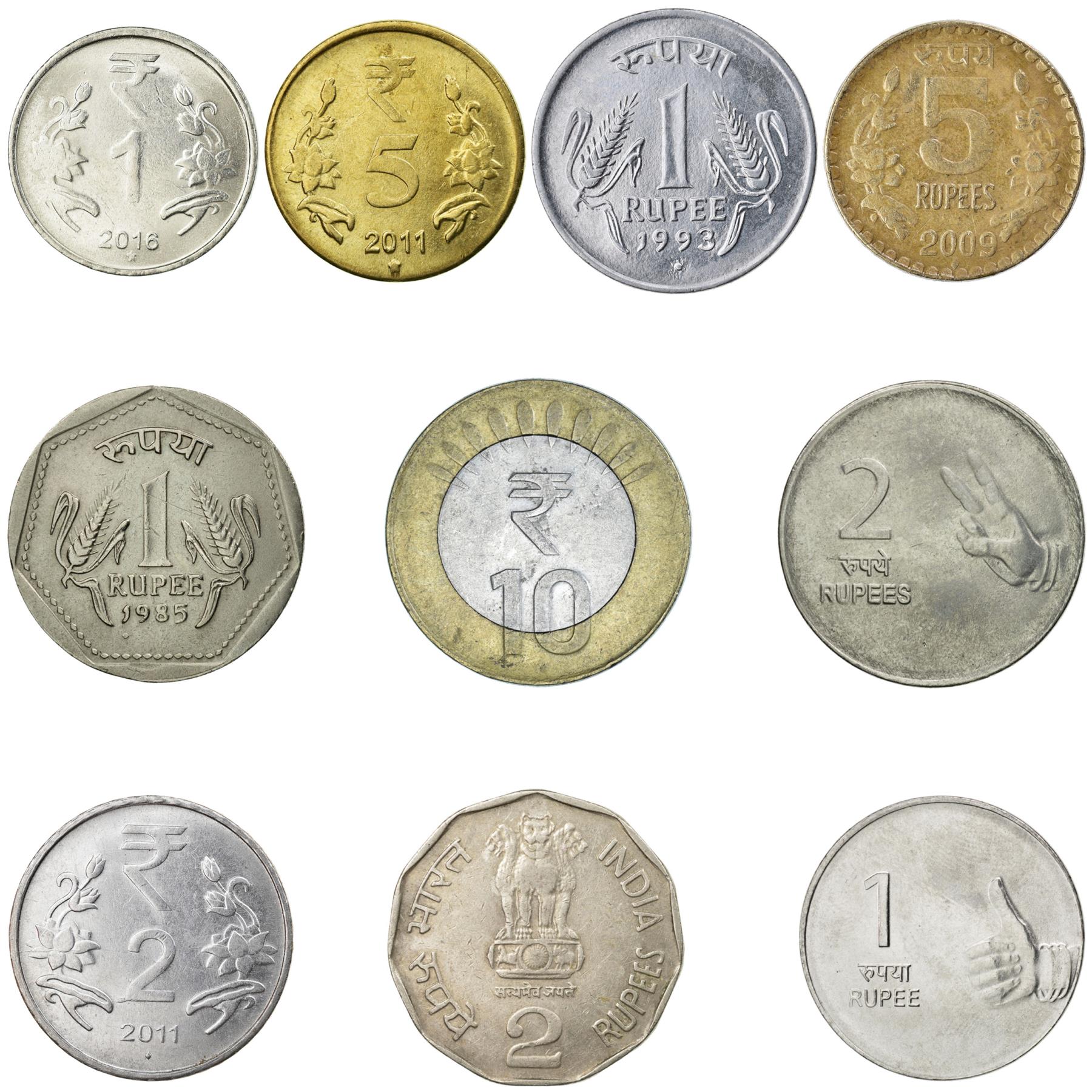 10 India Coins | Indian Currency Collection | 1 2 5 10 Rupees | Foreign Money | Collectible Coins | 1983 - 2019