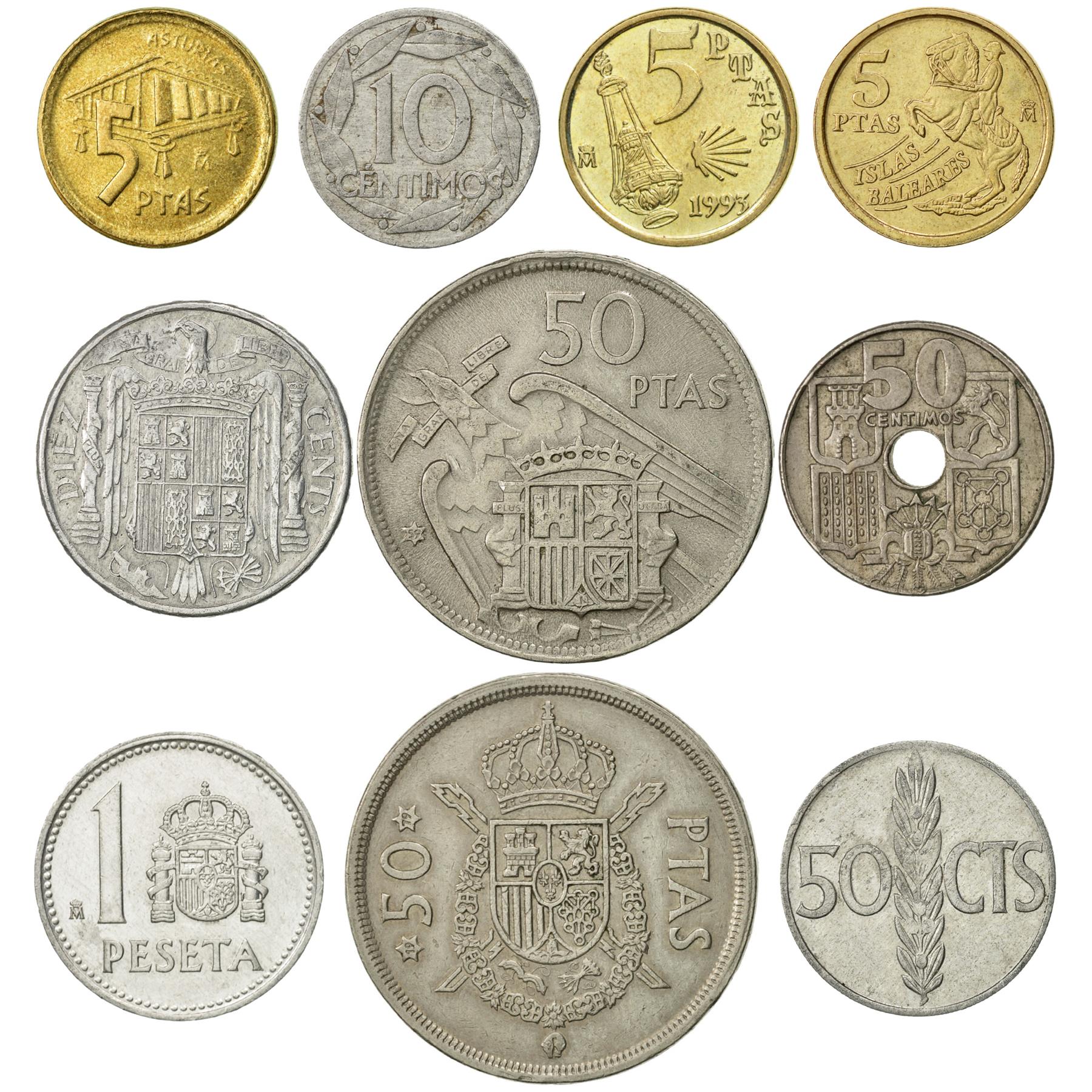 10 Spain Coins | Spanish Currency Collection | 10 50 Centimos 1 5 50 Pesetas | Foreign Money | Monedas De Coleccion | 1940 - 1995