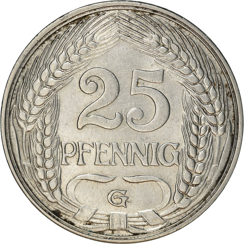 German Empire 25 Pfennig Coin | Deutsches Reich | Wilhelm II | KM18 | 1909 - 1912