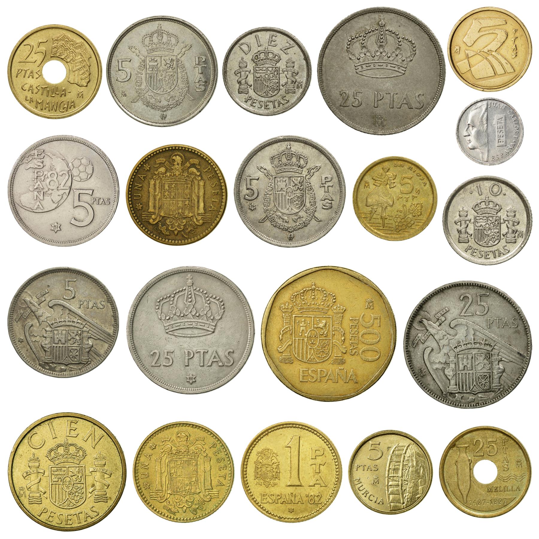 20 Spain Coins | Spanish Currency Collection | 1 - 500 Pesetas | Foreign Money | Monedas De Coleccion | 1946 - 2001