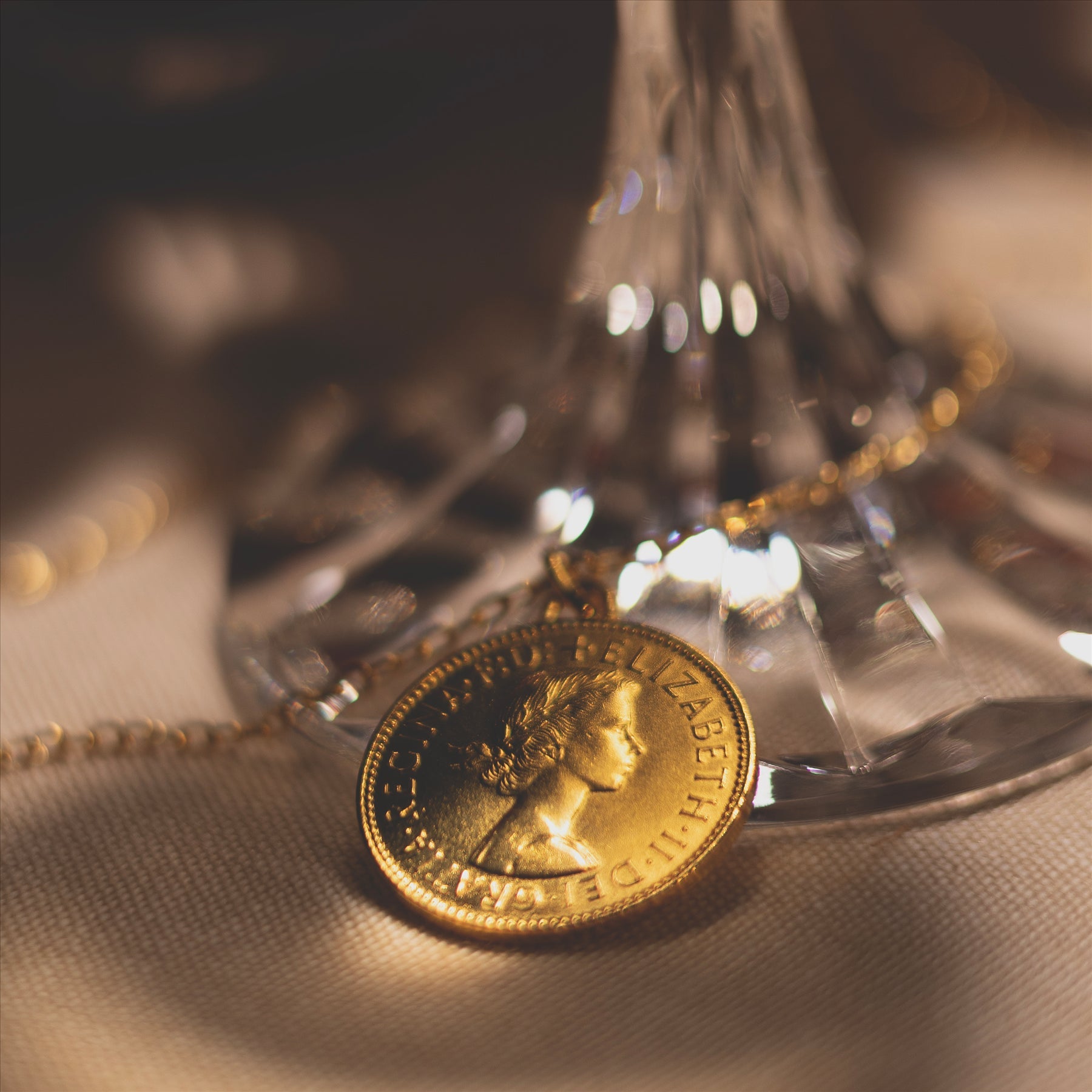 24K Gold Plated Genuine British 1/2 Penny Coin Medallion | Necklace | Queen Elizabeth II | 1954 - 1970