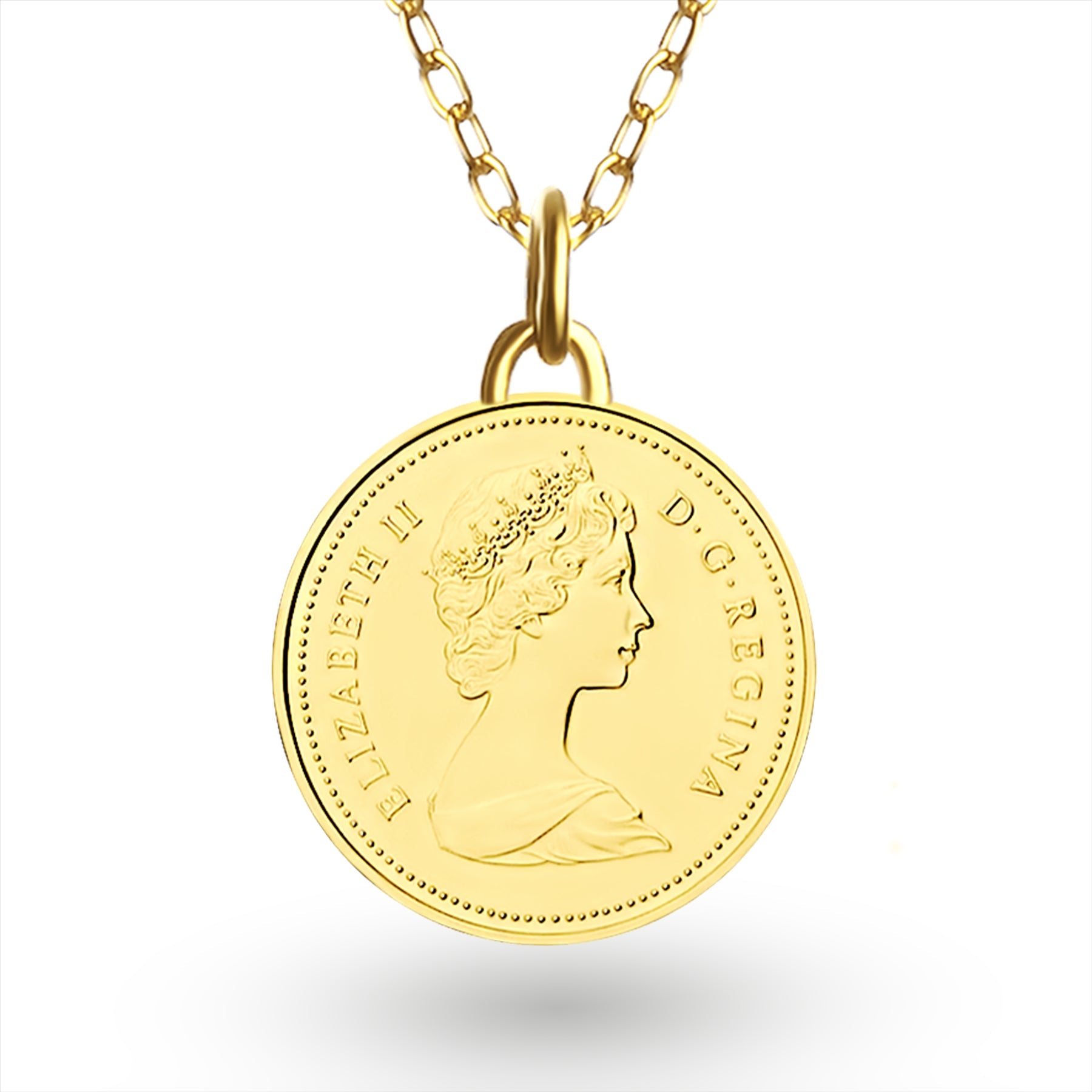 24K Gold Plated Genuine Canadian 5 Cents Coin Necklace | Medallion | Queen Elizabeth II | 1965 - 1989