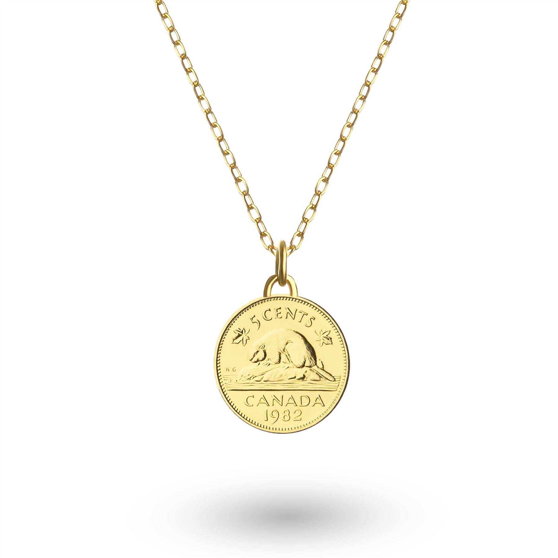 24K Gold Plated Genuine Canadian 5 Cents Coin Necklace | Medallion | Queen Elizabeth II | 1965 - 1989