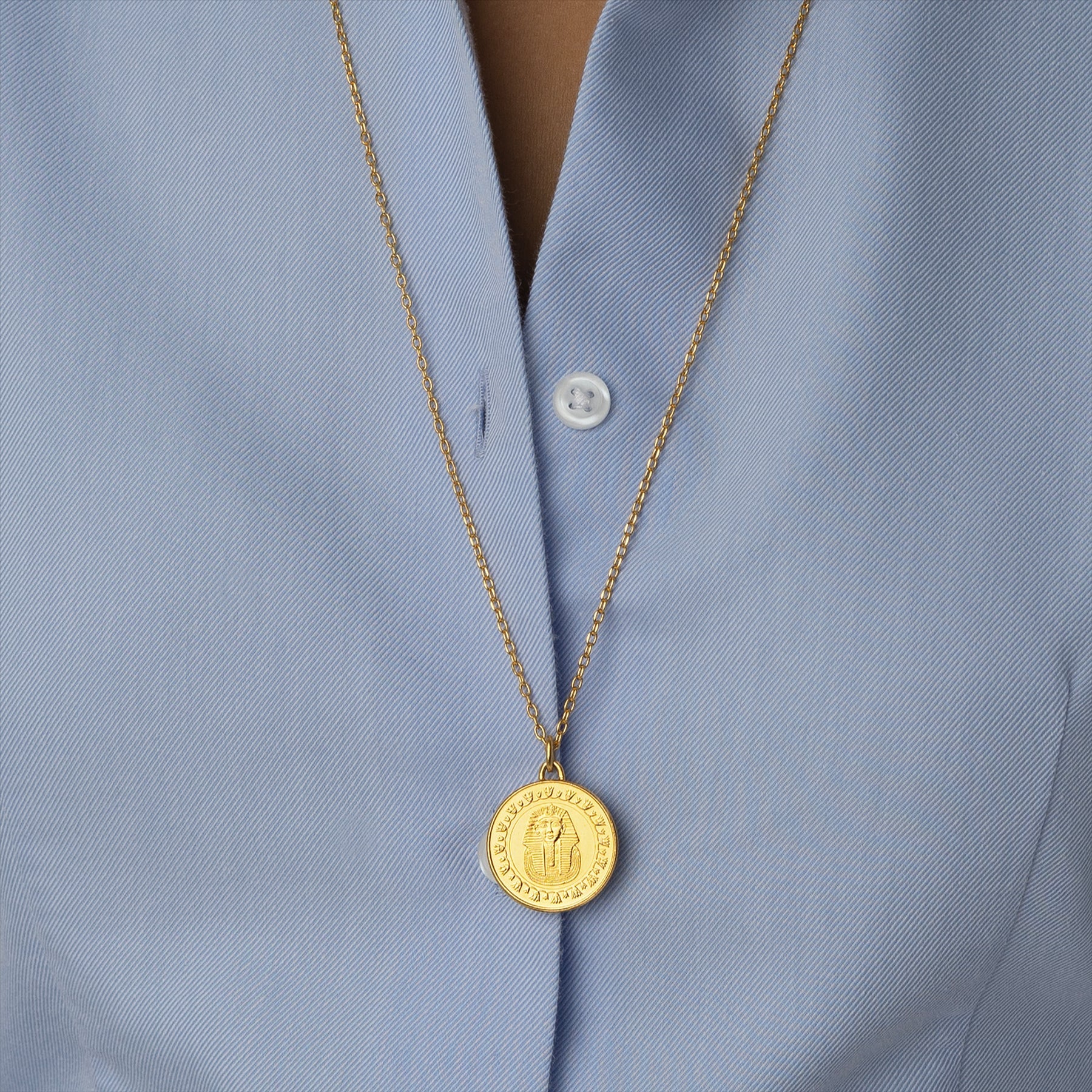 24K Gold Plated Genuine Egyptian 1 Pound Coin Necklace | Medallion | Tutankhamun mask | 2005 - 2023