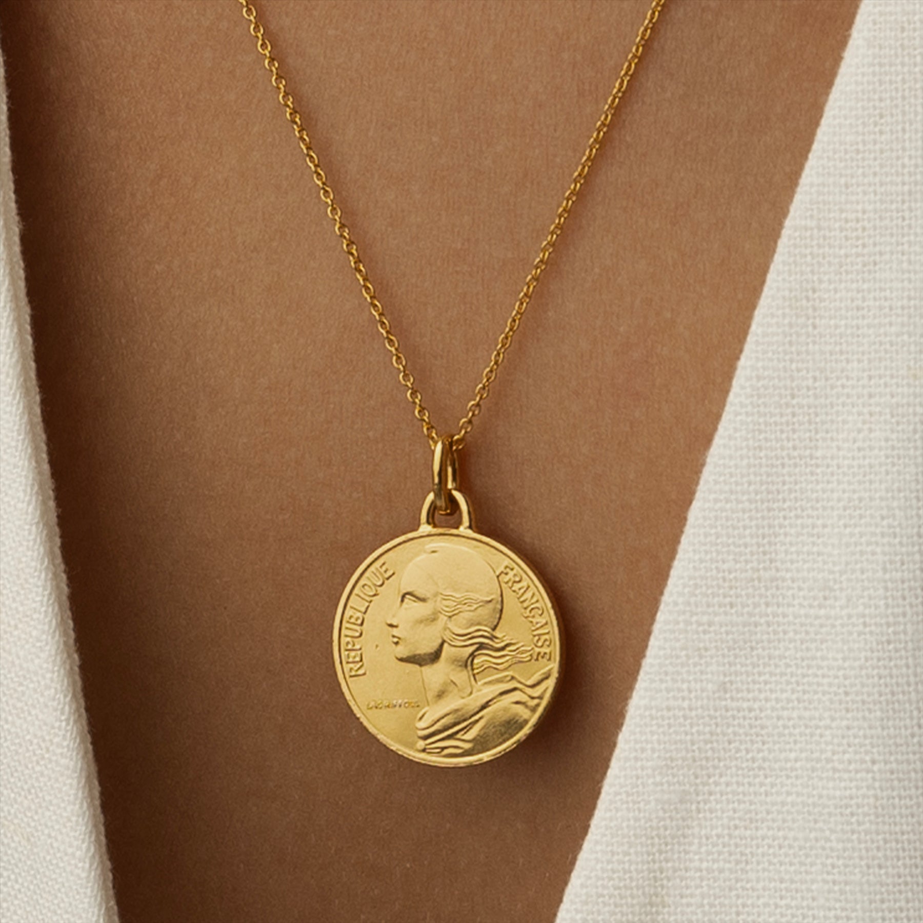 24K Gold Plated Genuine French 10 Centimes Coin Necklace | Medallion | 1966 - 2001