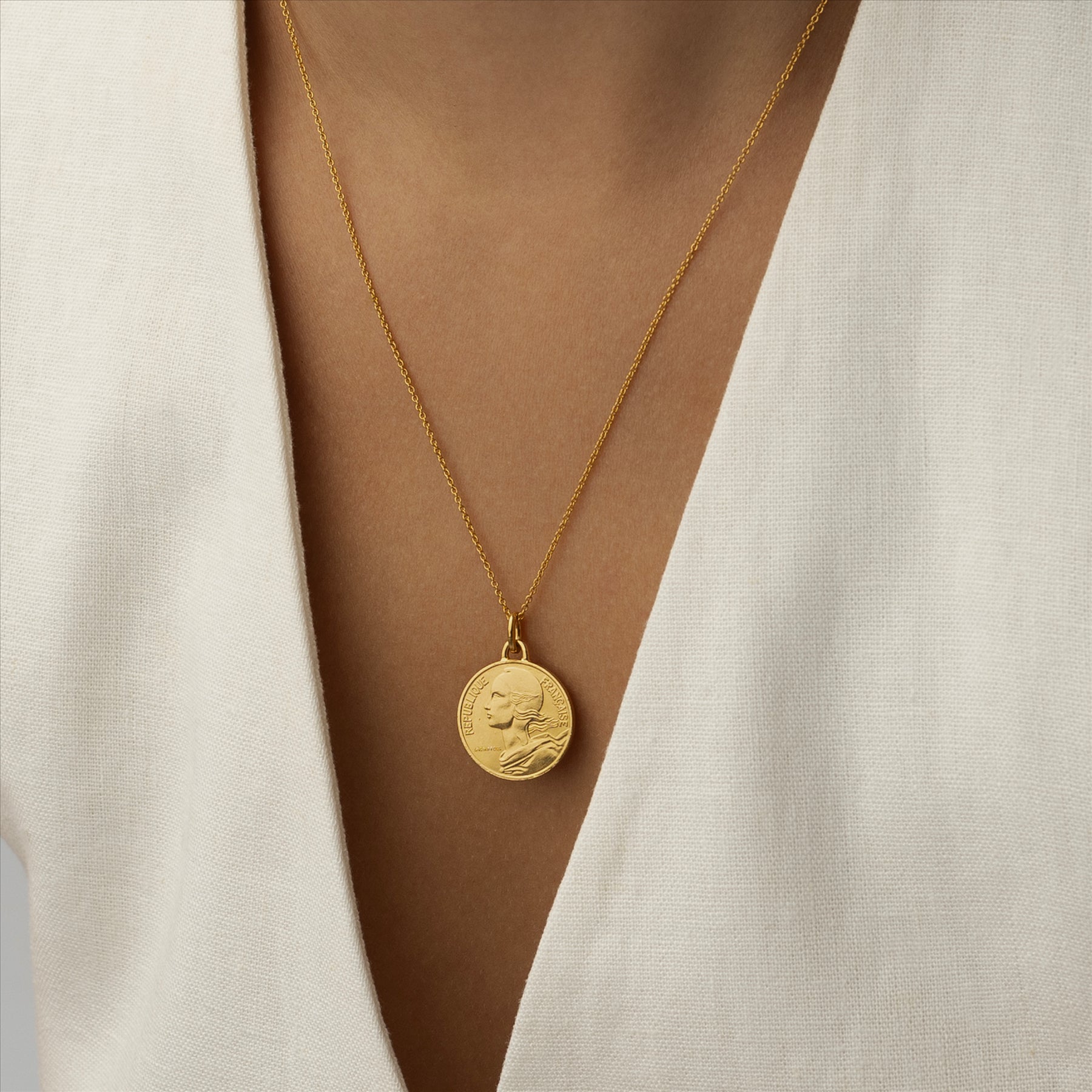 24K Gold Plated Genuine French 10 Centimes Coin Necklace | Medallion | 1966 - 2001