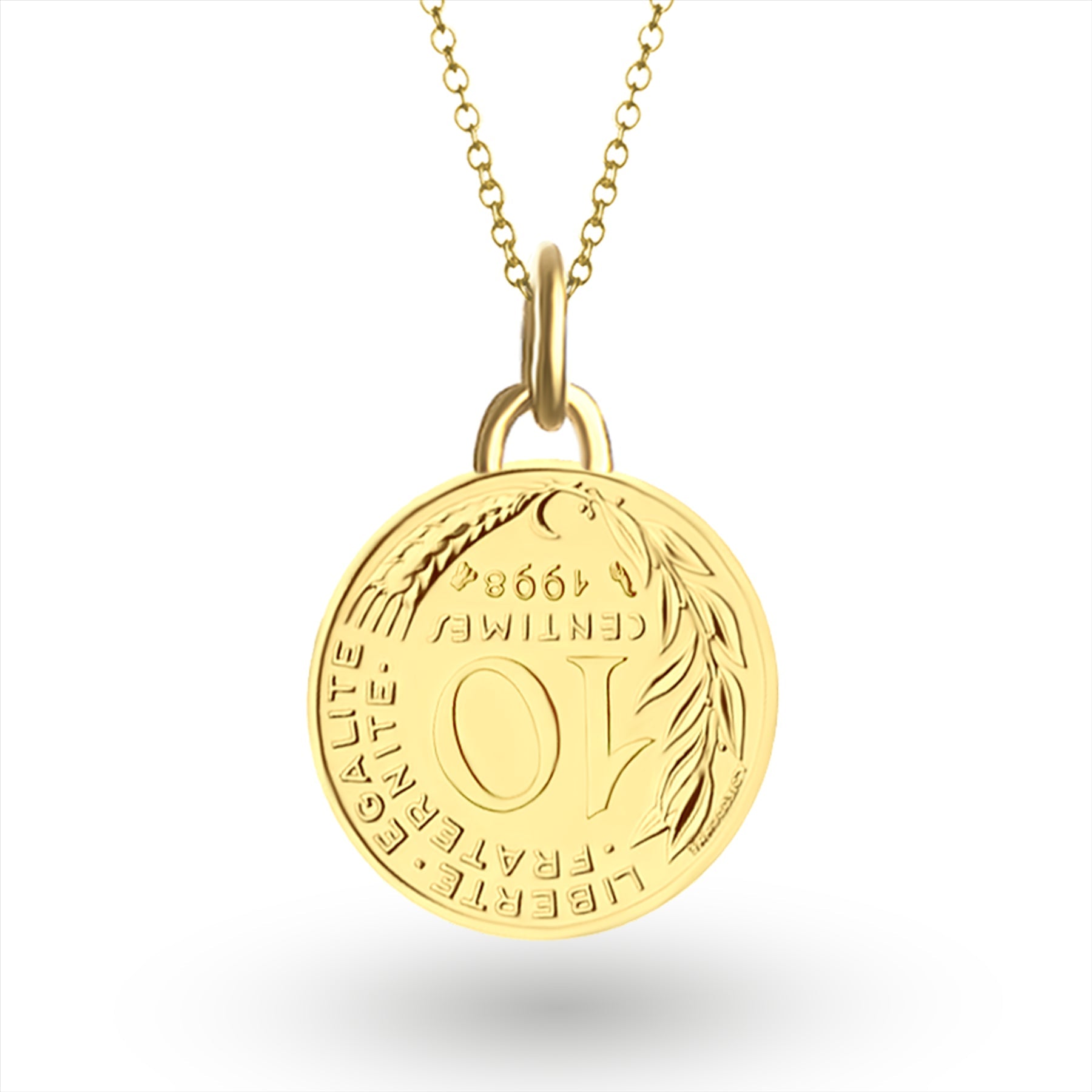 24K Gold Plated Genuine French 10 Centimes Coin Necklace | Medallion | 1966 - 2001