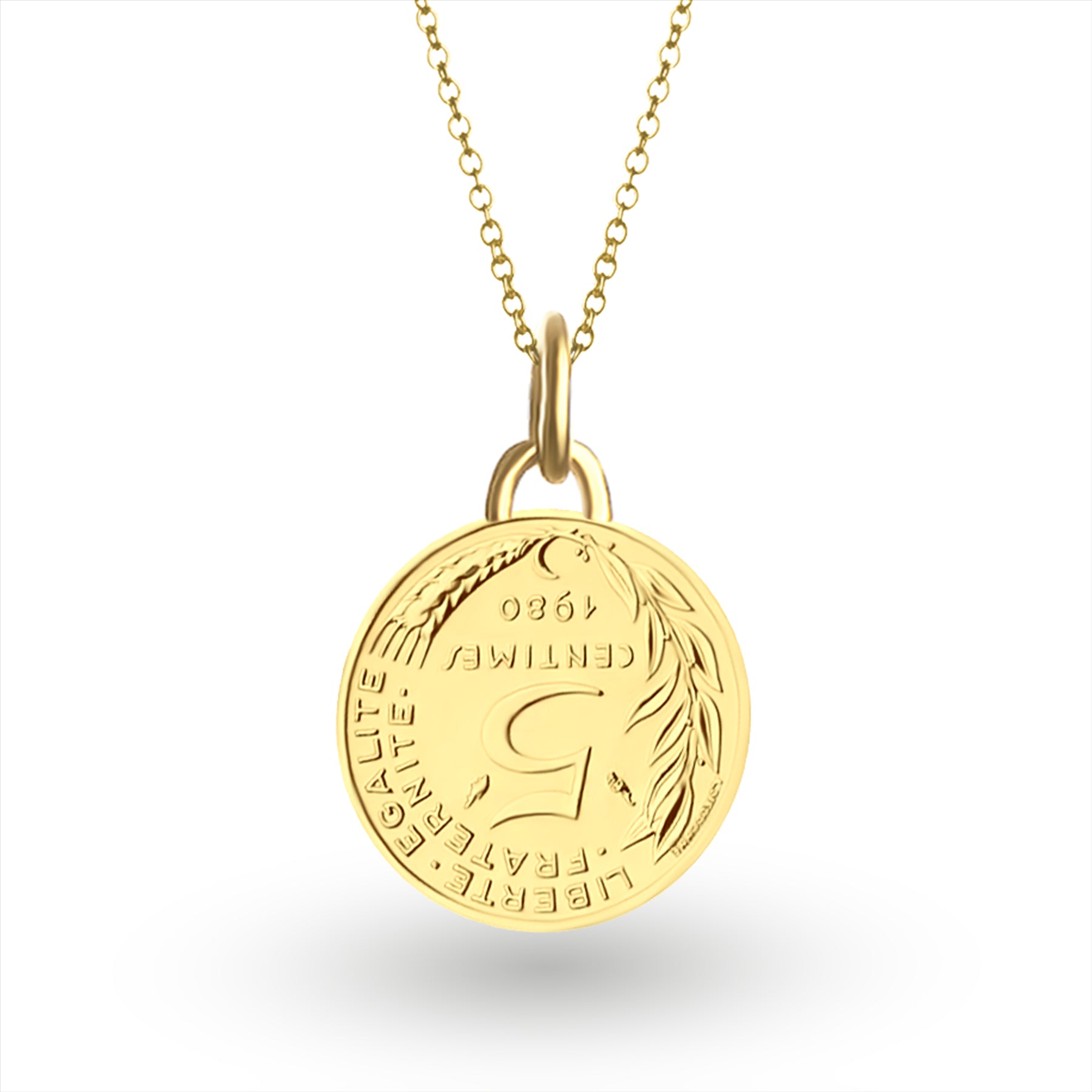 24K Gold Plated Genuine French 5 Centimes Coin Necklace | Medallion | 1966 - 2001