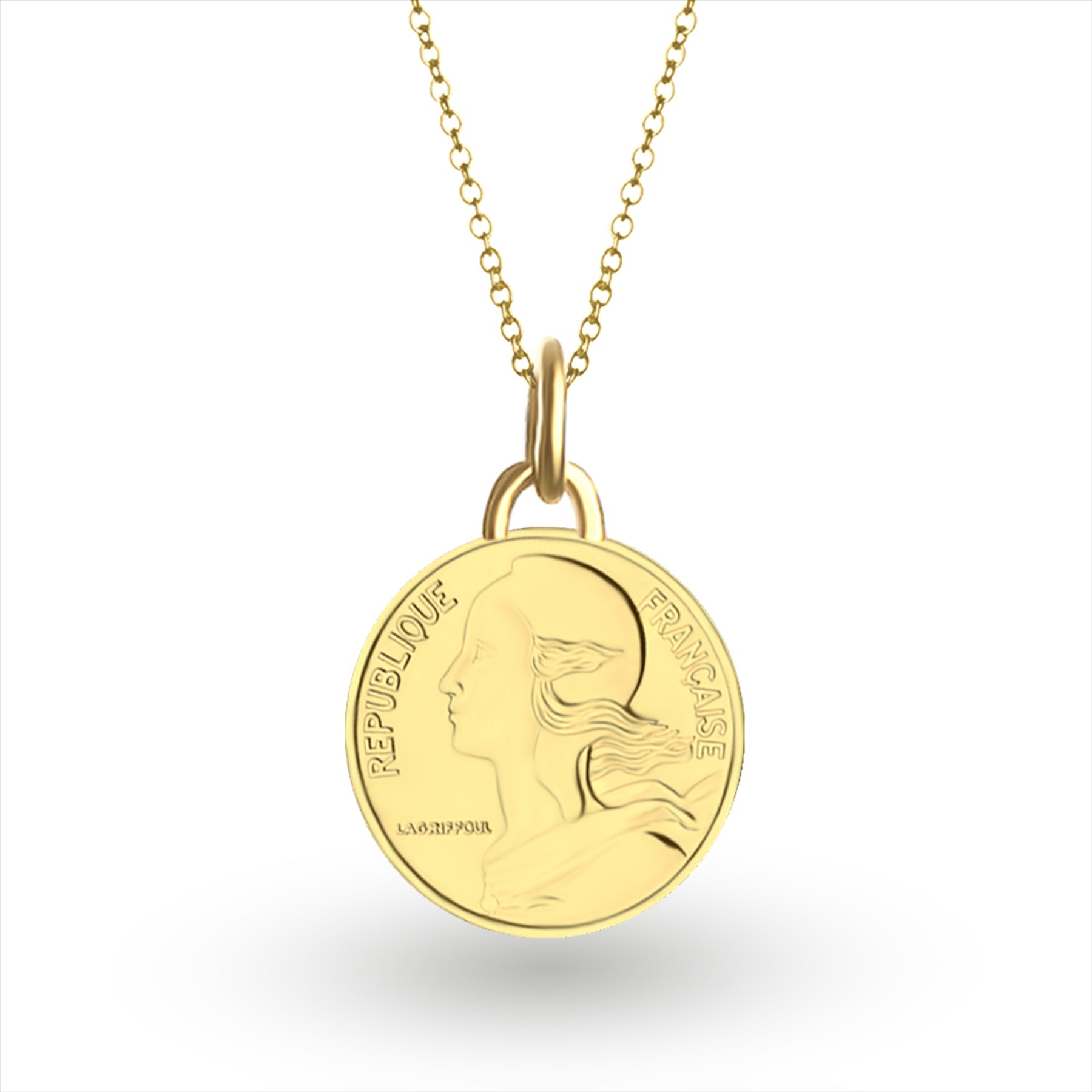 24K Gold Plated Genuine French 5 Centimes Coin Necklace | Medallion | 1966 - 2001