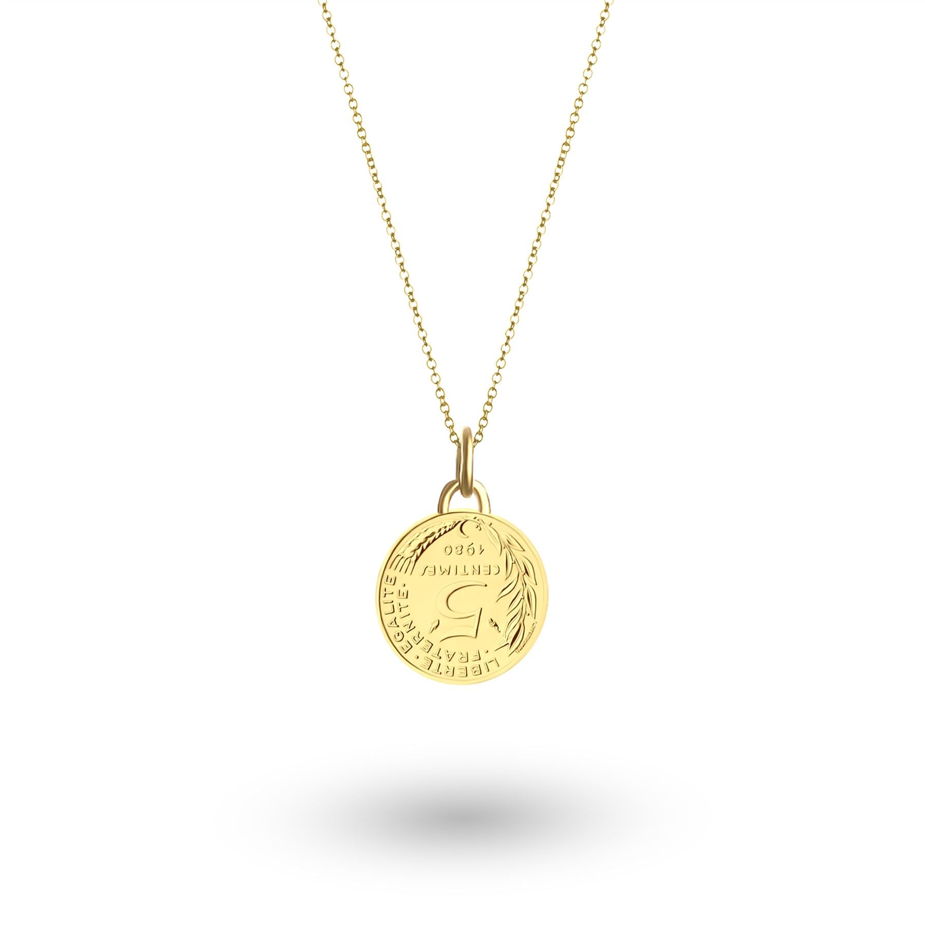 24K Gold Plated Genuine French 5 Centimes Coin Necklace | Medallion | 1966 - 2001