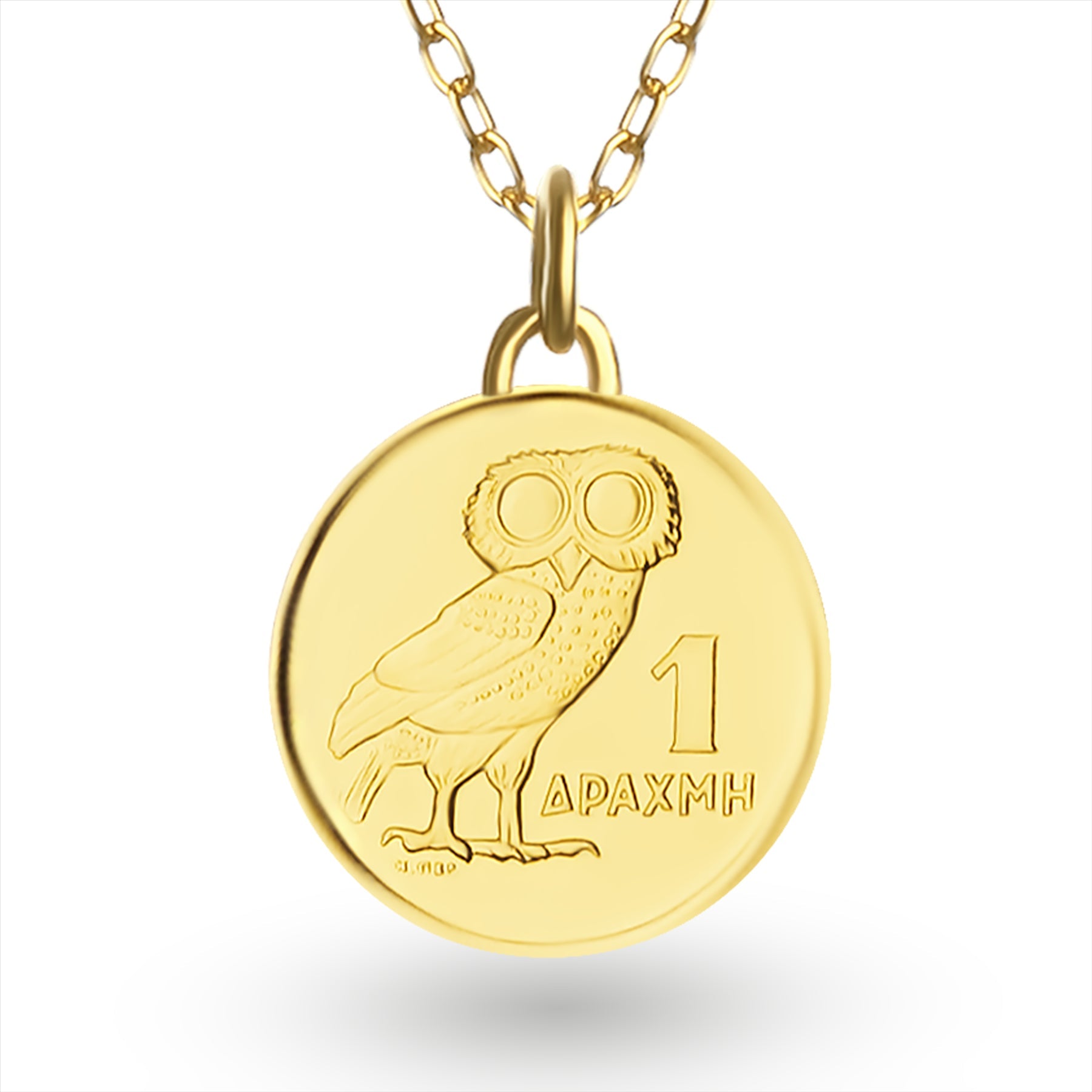 24K Gold Plated Genuine Greek 1 Drachma Coin Necklace | Medallion | Owl | 1973