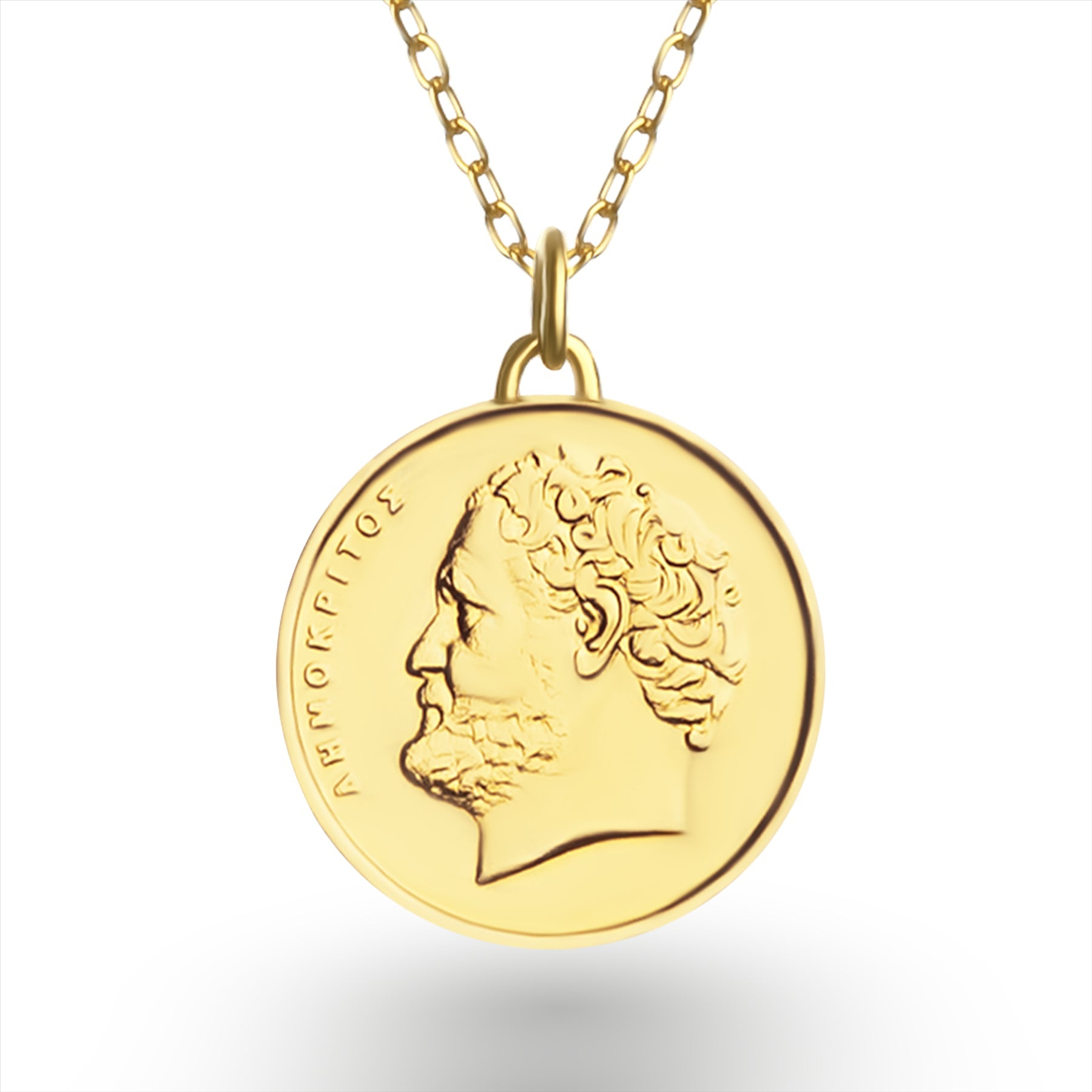 24K Gold Plated Genuine Greek 10 Drachmes Coin Necklace | Medallion | Democritus | 1976 - 2000