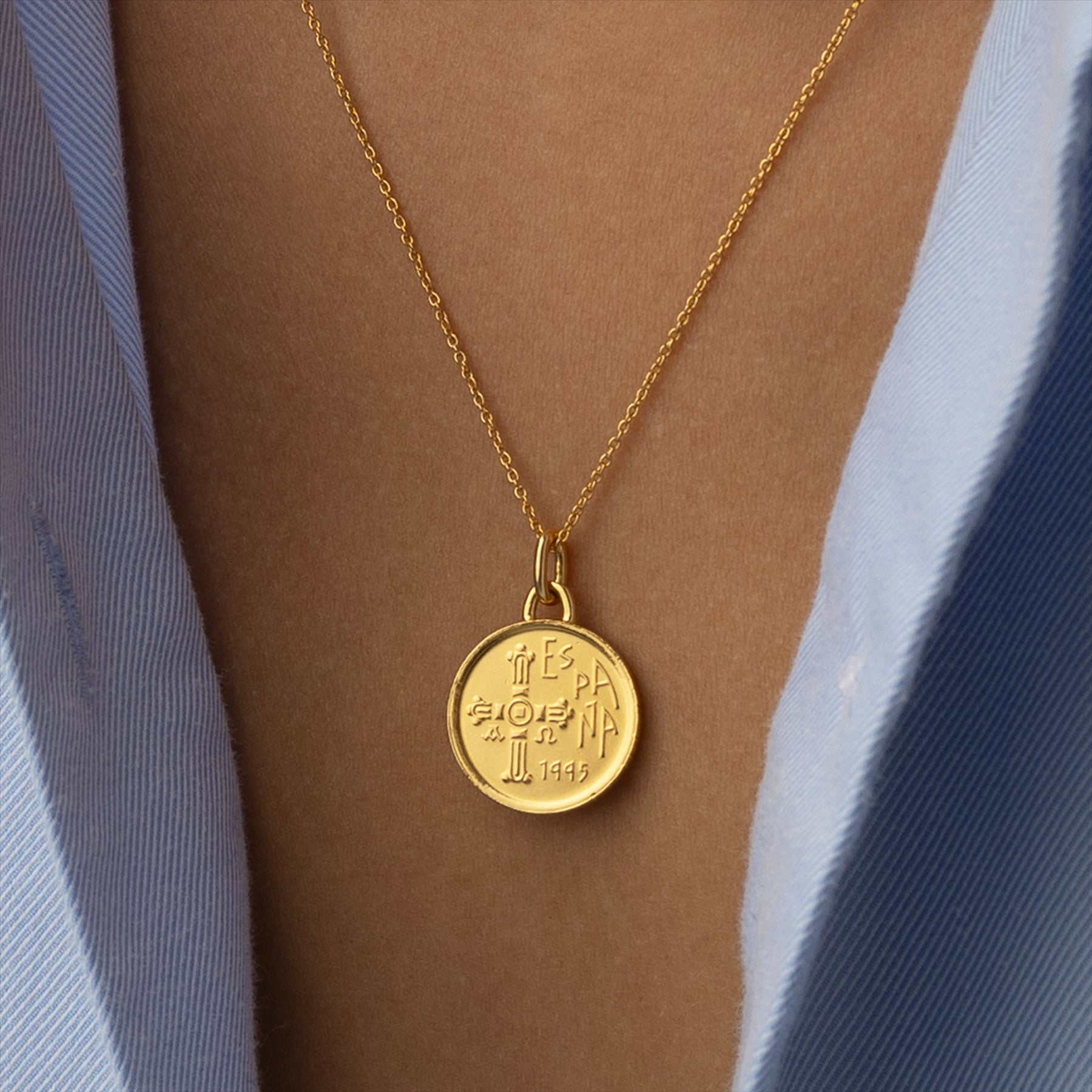 24K Gold Plated Genuine Spanish 5 Pesetas Coin Necklace | Medallion | Asturias | 1995