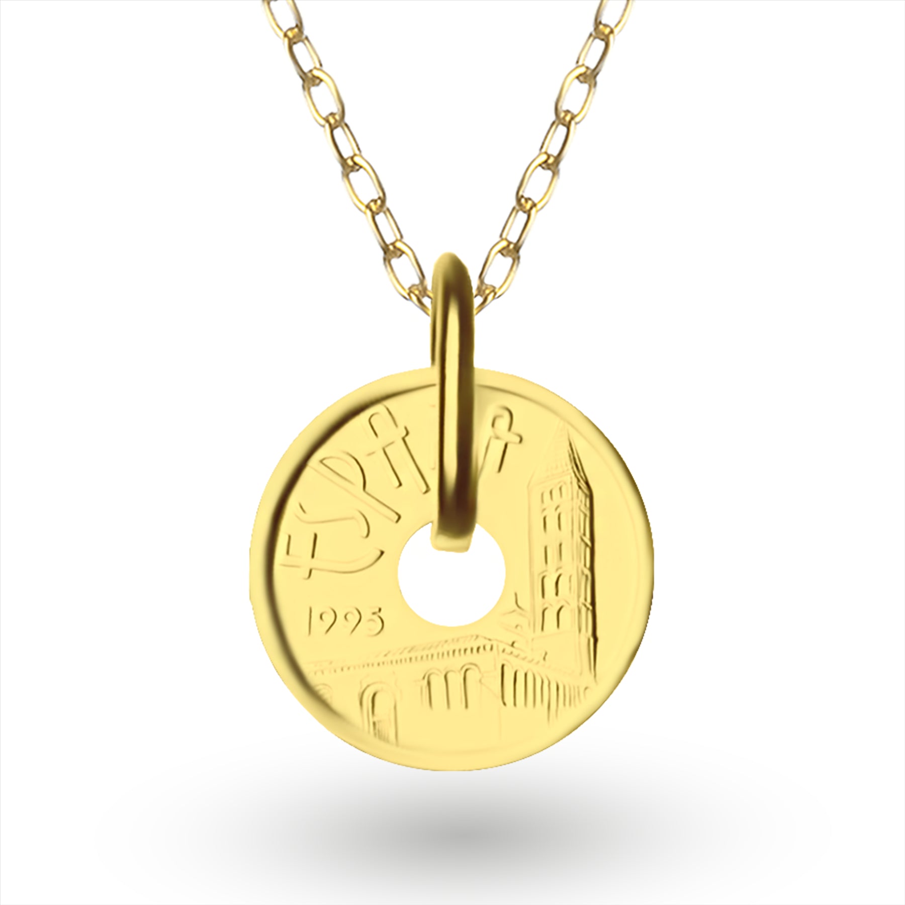 24K Gold Plated Genuine Spanish 5 Pesetas Coin Necklace | Medallion | Castile and Leon | 1995