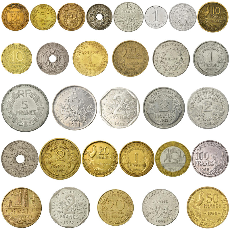 30 France Coins French Currency Collection 1 5 10 20 25 50 Centime