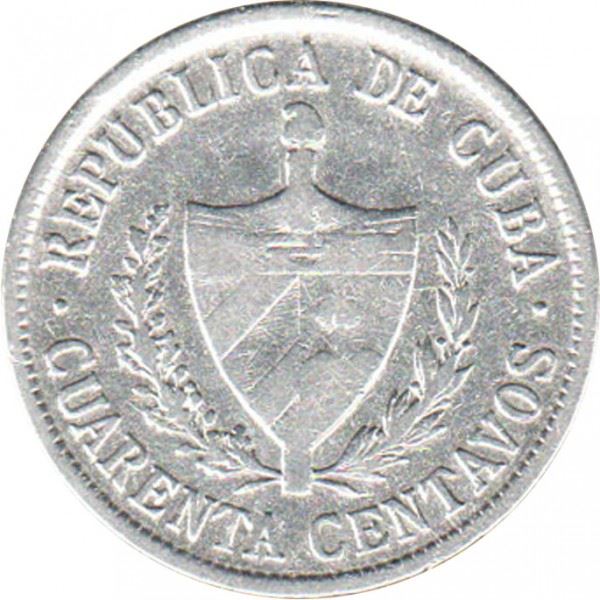 40 Centavos Coin | Silver | Km:14 | 1915 - 1920