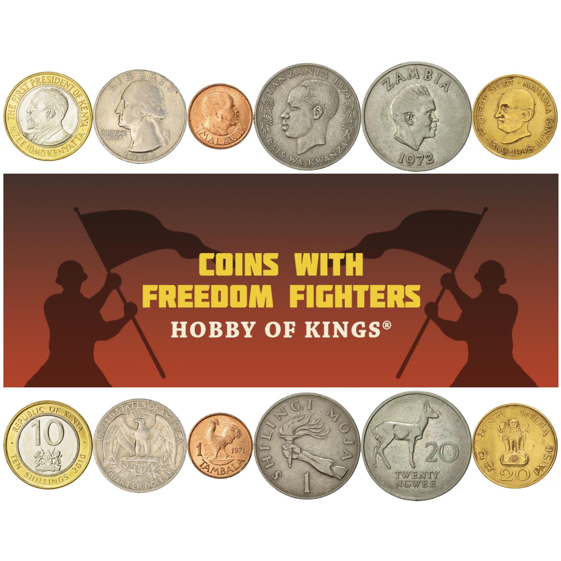 6 Coin Collection | Freedom Fighters Against British Empire | Colony | Independence | Revolution | Activist | Nationalist | Protest