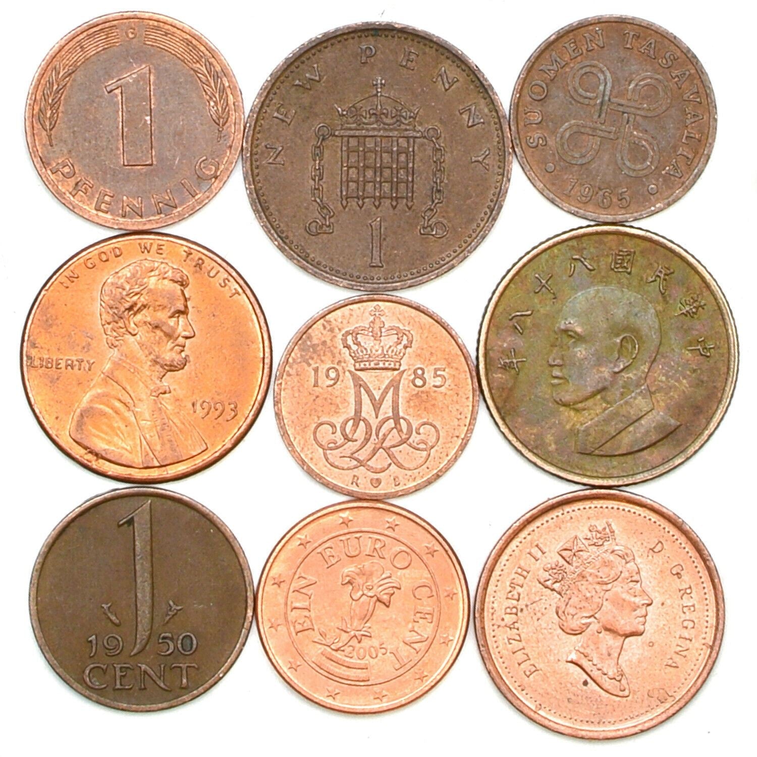 9 Copper Color Coins | 9 Unique Countries