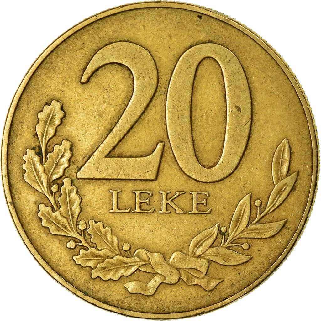 Albanian 20 Leke Coin | Liburn Ship | Dolphin | Oak | Laurel Branch | KM78 | 1996 - 2000