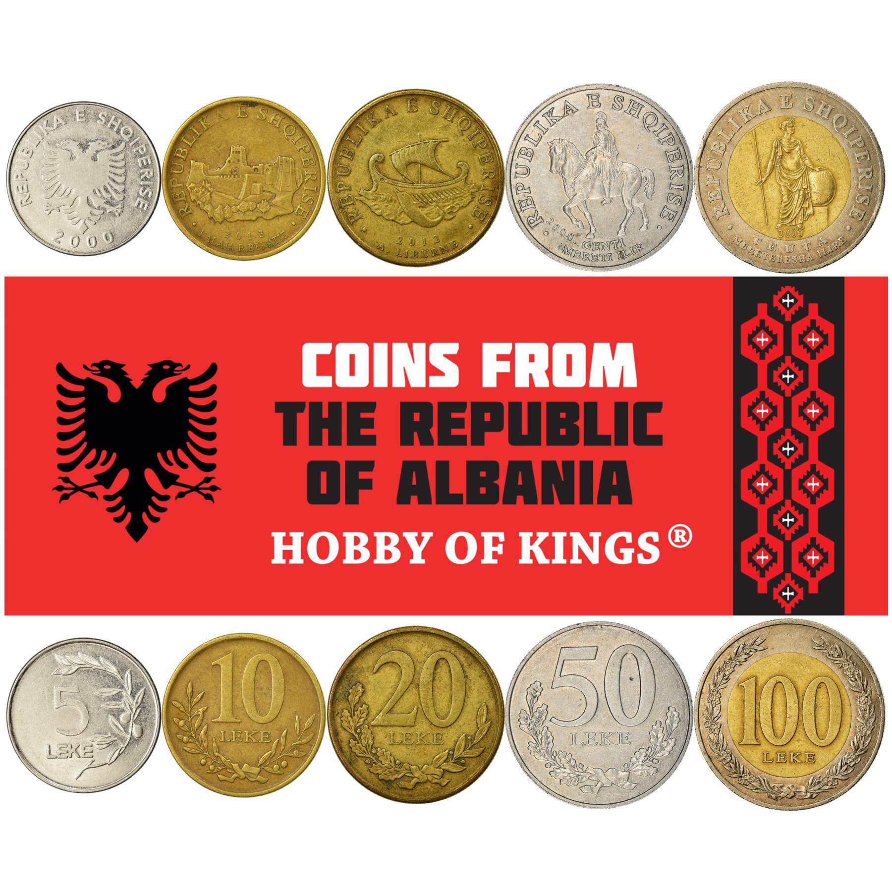 Albanian 5 Coin Set 5 10 20 50 100 Lek�� | Teuta | Genthios | Eagle | Berat | Olive | Liburn | Albania | 1995 - 2020