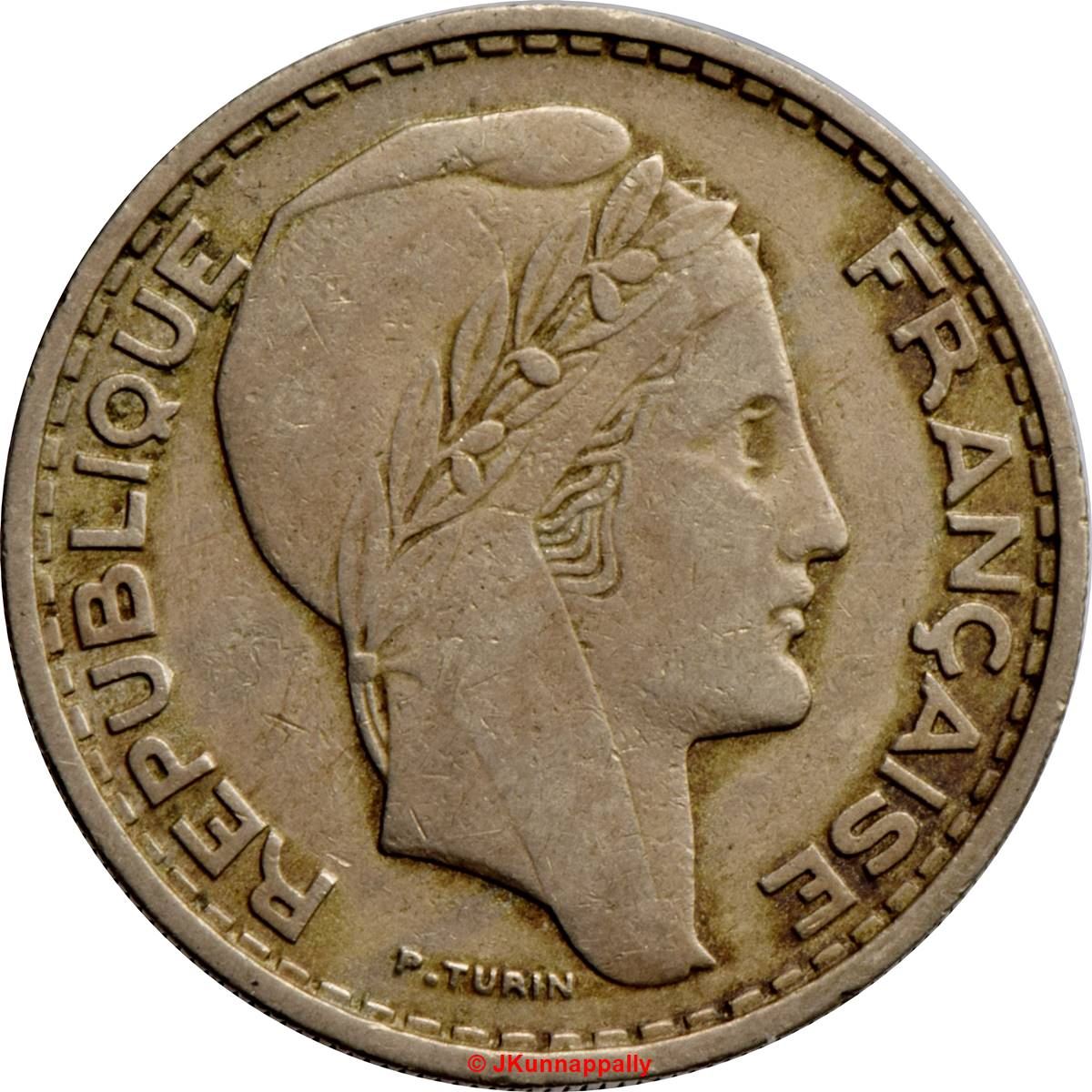 Algeria 50 Francs Coin | Marrianne | Phrygian Cap | KM92 | 1949