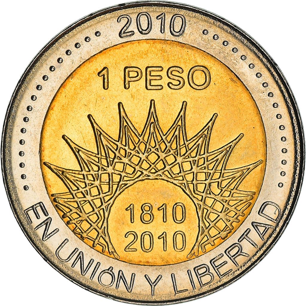 Argentina 1 Peso Coin | Aconcagua | Mountains | Sun | 2010