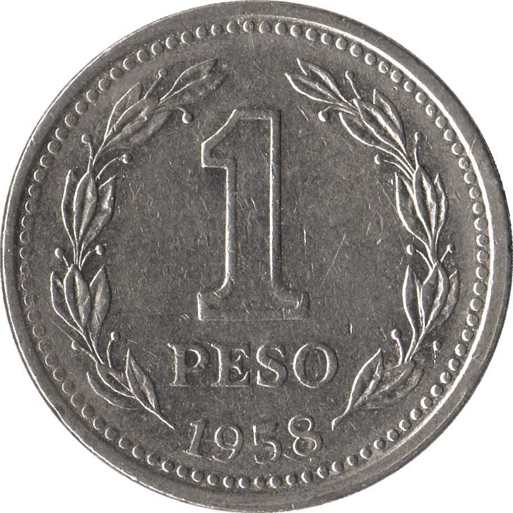 Argentina 1 Peso | Oudine | Phrygian cap Coin | KM57 | 1957 - 1962