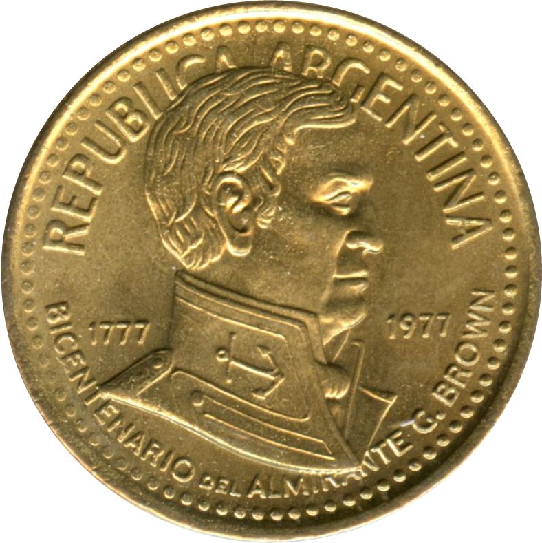 Argentina 10 Pesos Coin | Admiral G. Brown | KM74 | 1977