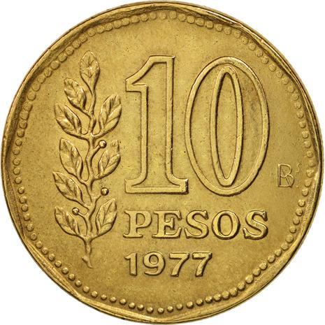 Argentina 10 Pesos | Sol de Mayo | Olive branch Coin | KM72 | 1976 - 1978