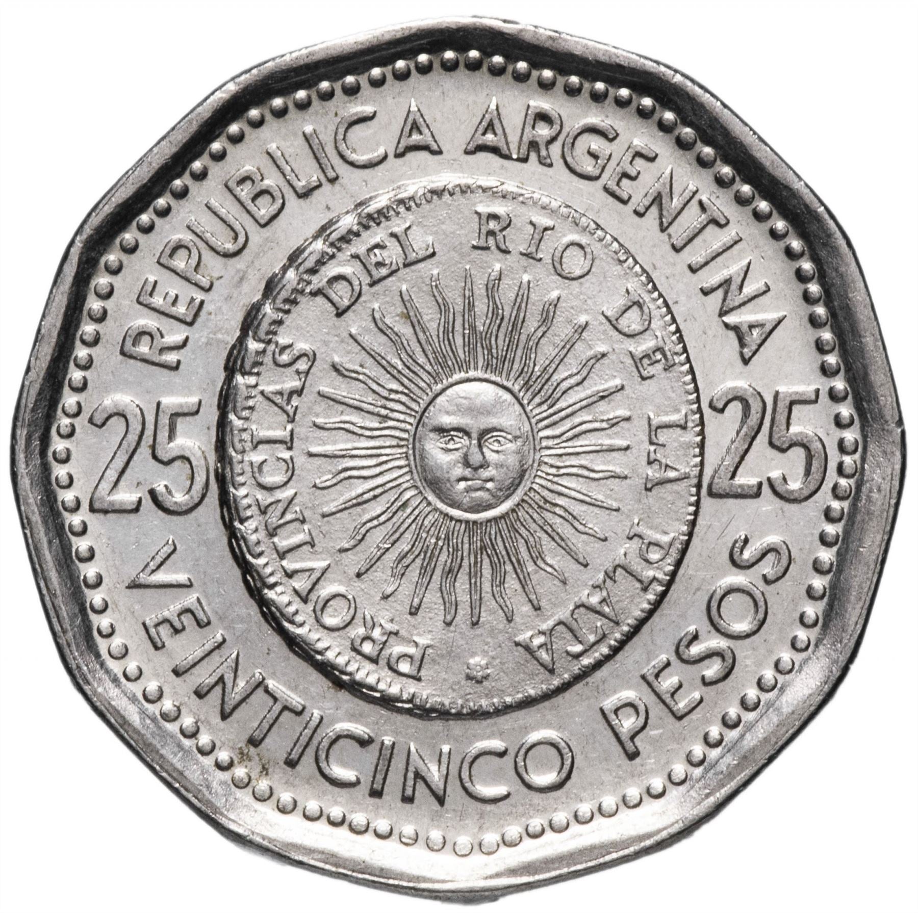 Argentina 25 Pesos | El Sol de Mayo | Pico | Gorro Frigio Coin | KM61 | 1964 - 1968