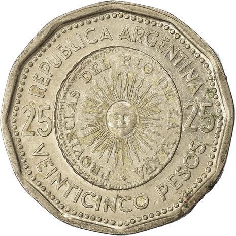 Argentina 25 Pesos | El Sol de Mayo | Pico | Gorro Frigio Coin | KM61 | 1964 - 1968