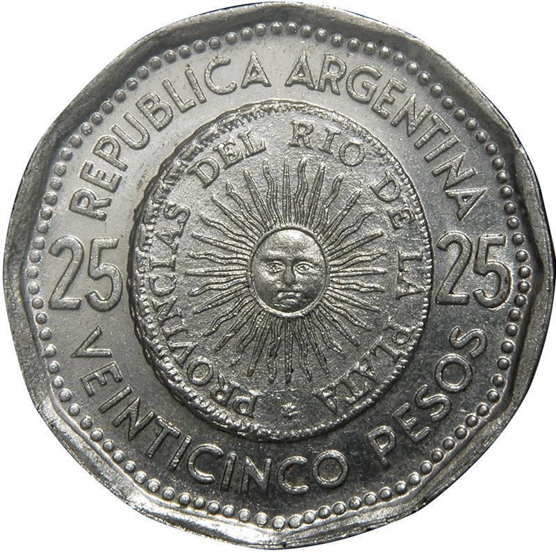 Argentina 25 Pesos | El Sol de Mayo | Pico | Gorro Frigio Coin | KM61 | 1964 - 1968