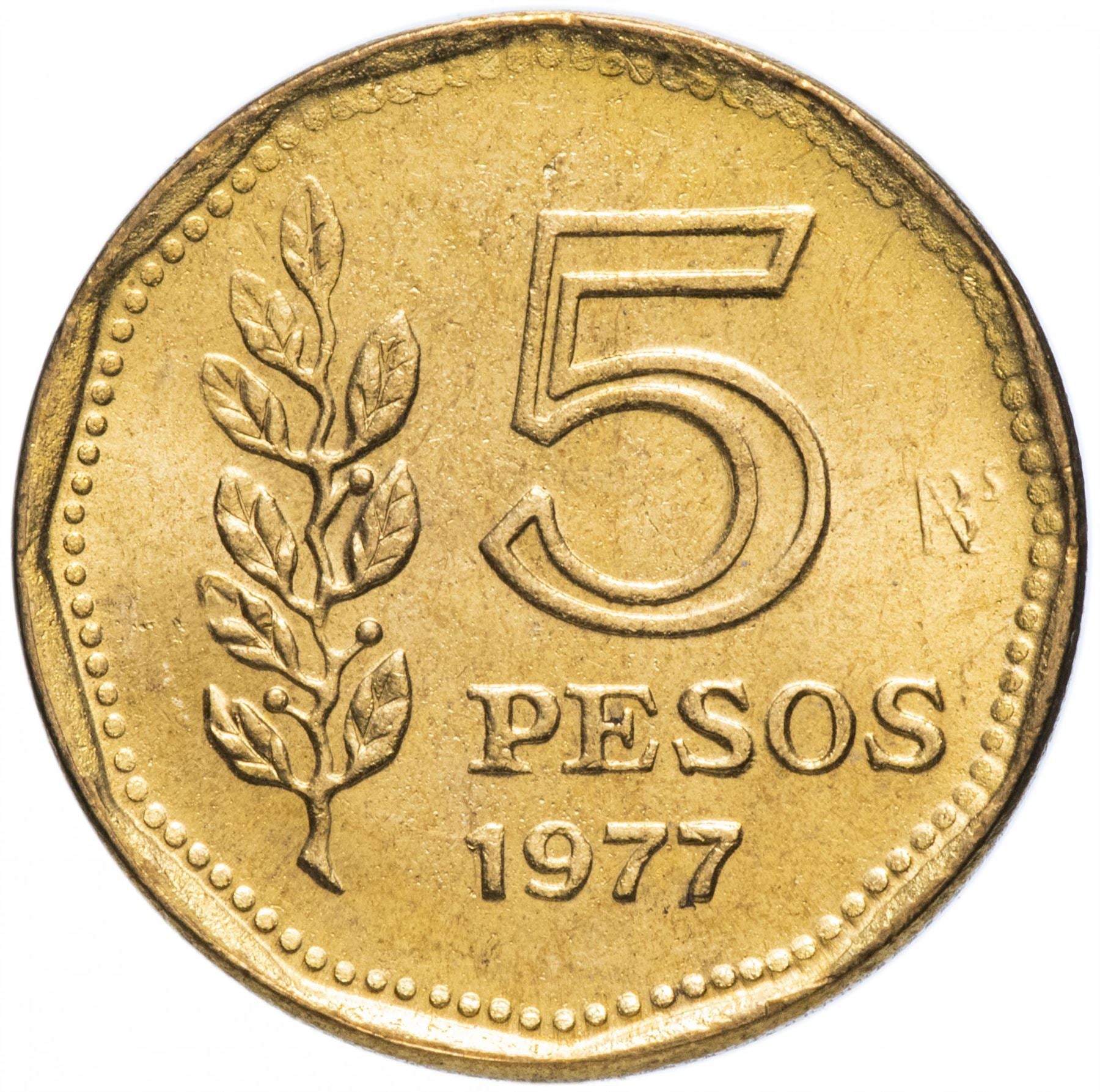 Argentina 5 Pesos Coin | Admiral G. Brown | Grain Sprigs | 1977