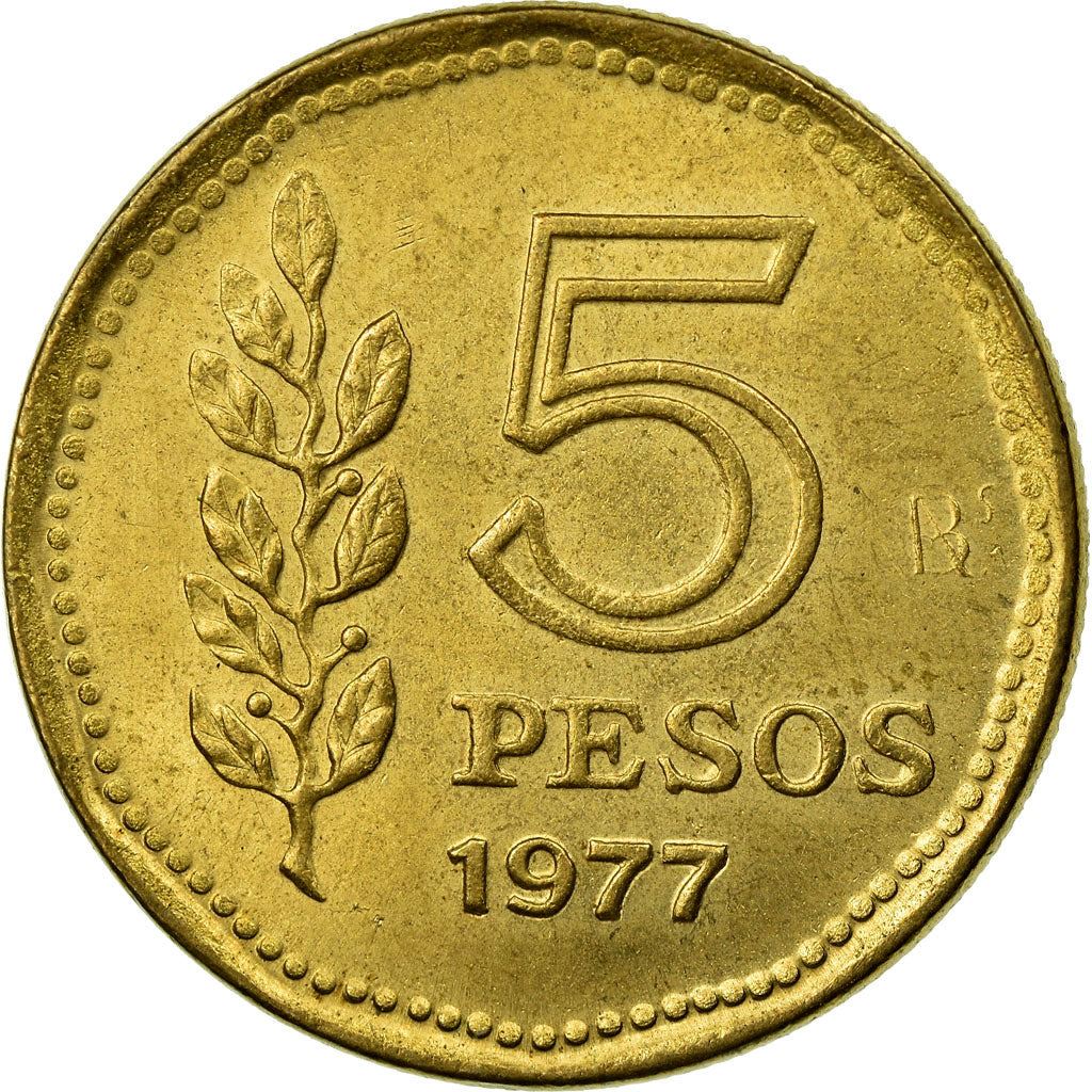 Argentina 5 Pesos Coin | Sol de Mayo | Sun | KM71 | 1976 - 1977