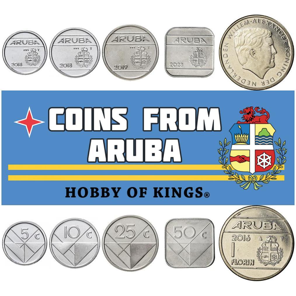 Aruba | 5 Coin Set | 5 10 25 50 Cents 1 Florin | Geometric Design | King Willem-Alexander | 2014 - 2023