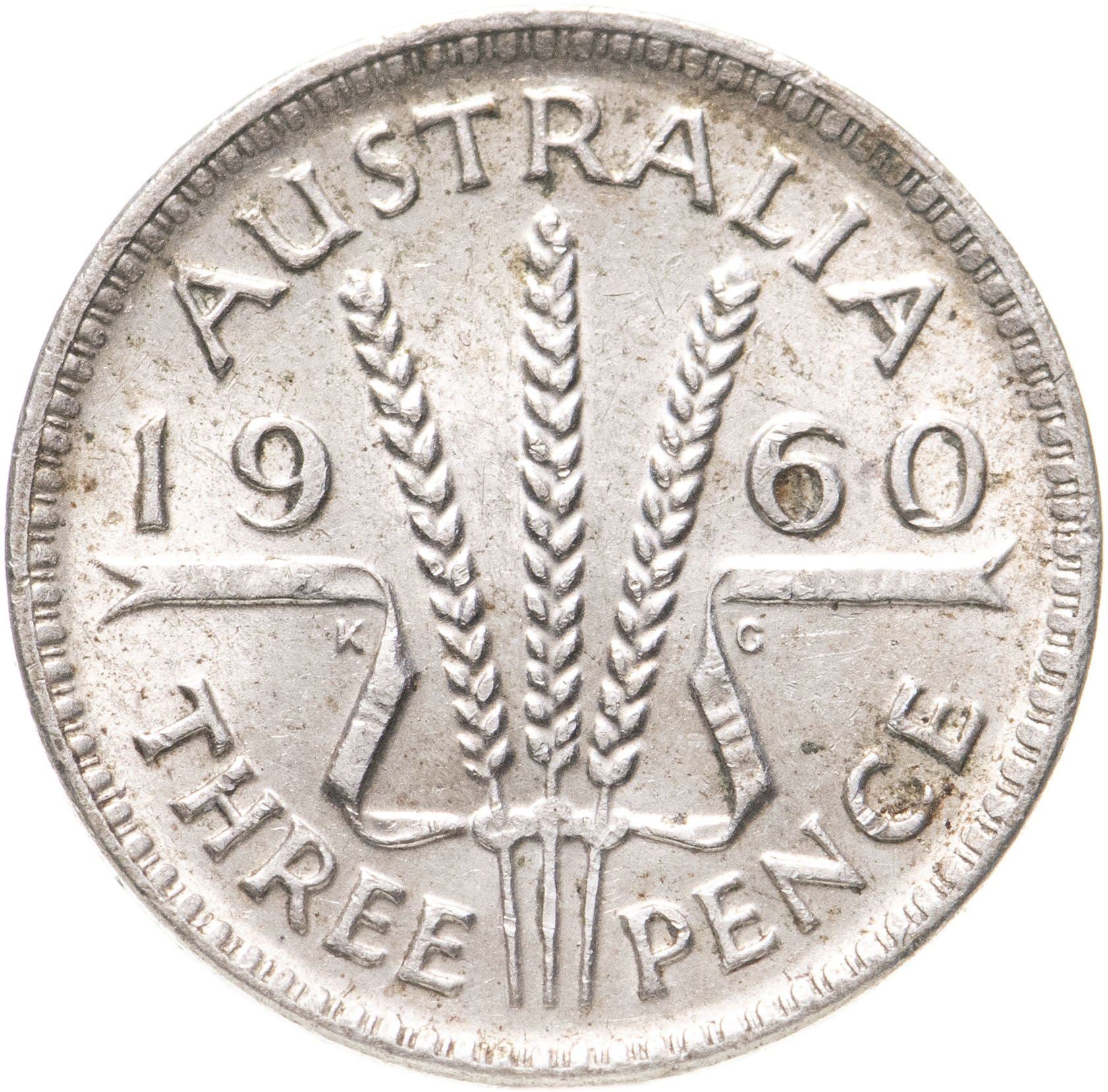 Australia | 3 Pence Coin | Elizabeth II | Wheat Stalk | KM57 | 1955 - 1964