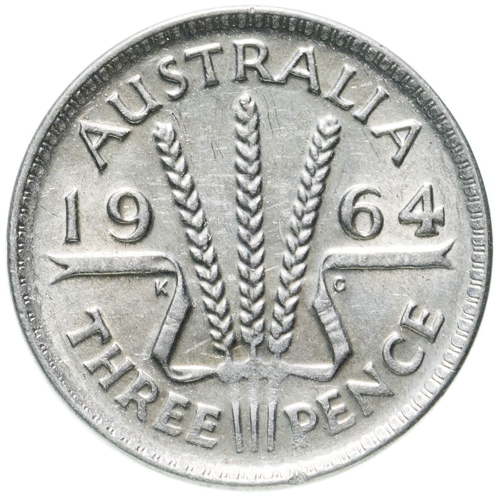 Australia | 3 Pence Coin | Elizabeth II | Wheat Stalk | KM57 | 1955 - 1964