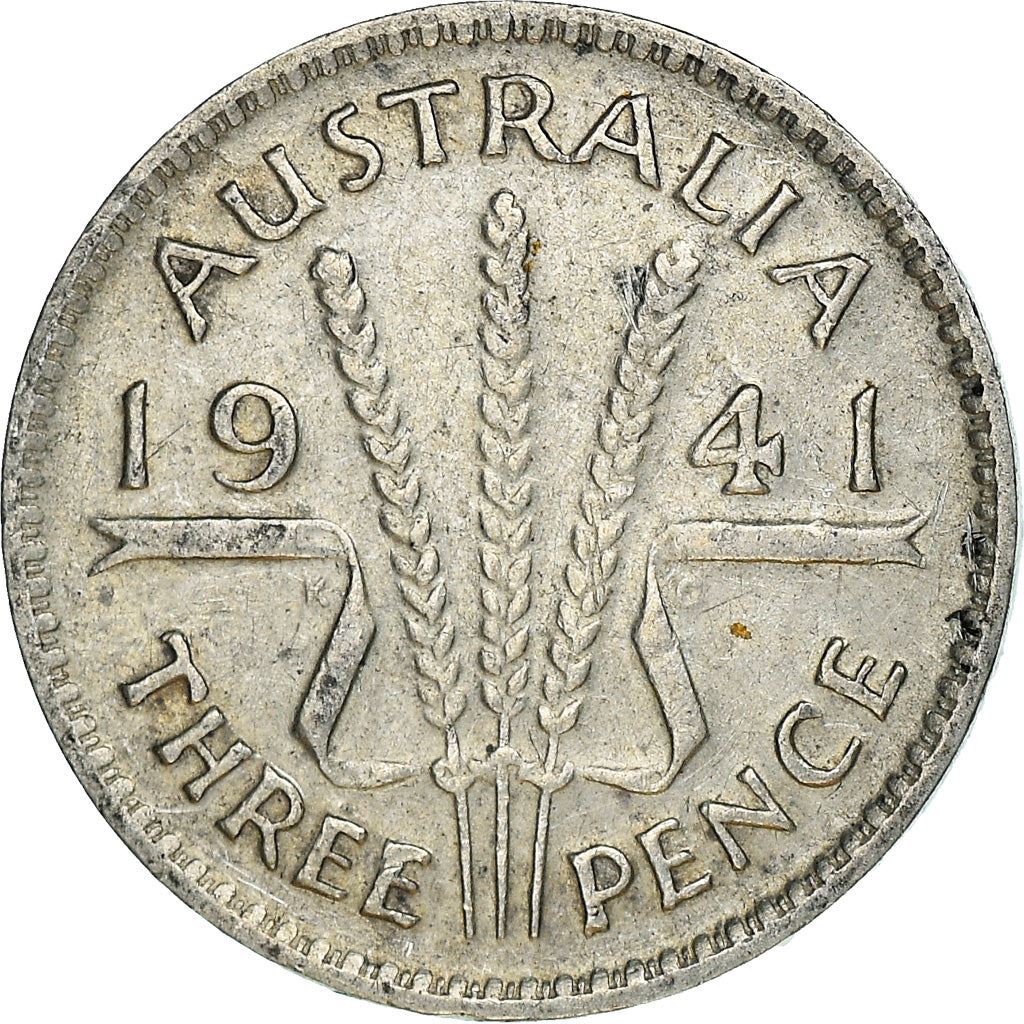 Australia | 3 Pence Coin | George VI | Wheat | Ribbon | KM37 | Silver | 1938 - 1944