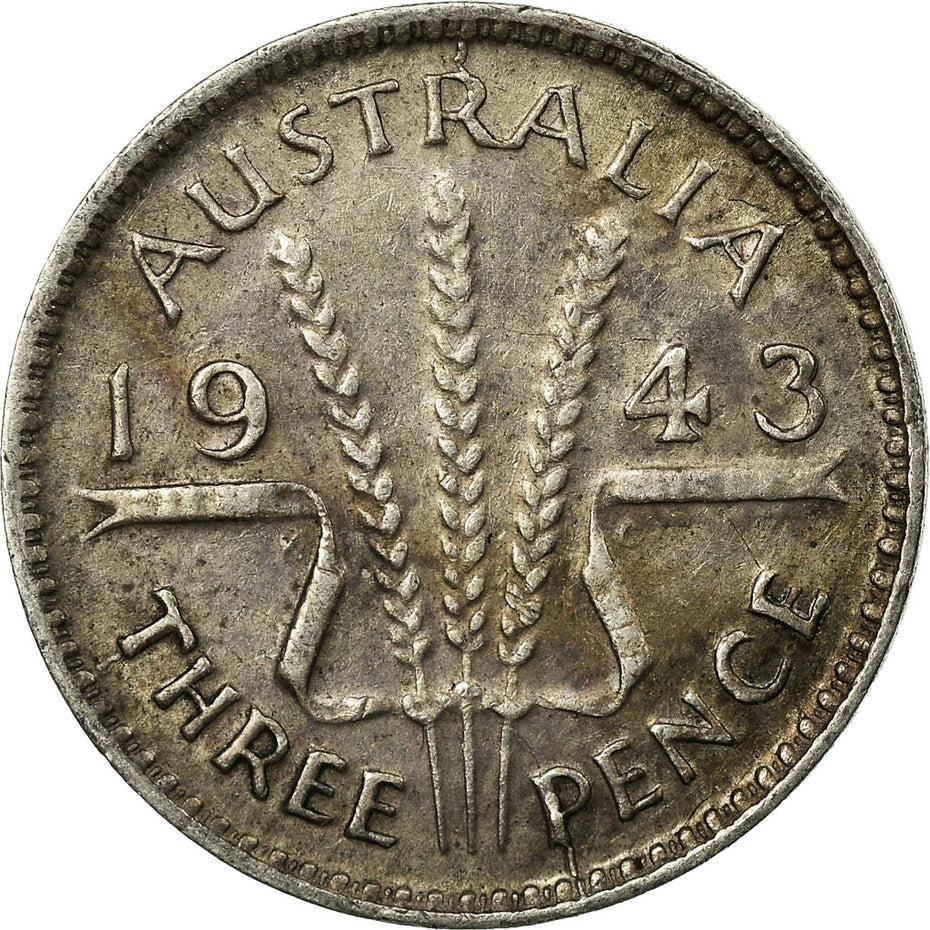 Australia | 3 Pence Coin | George VI | Wheat | Ribbon | KM37 | Silver | 1938 - 1944