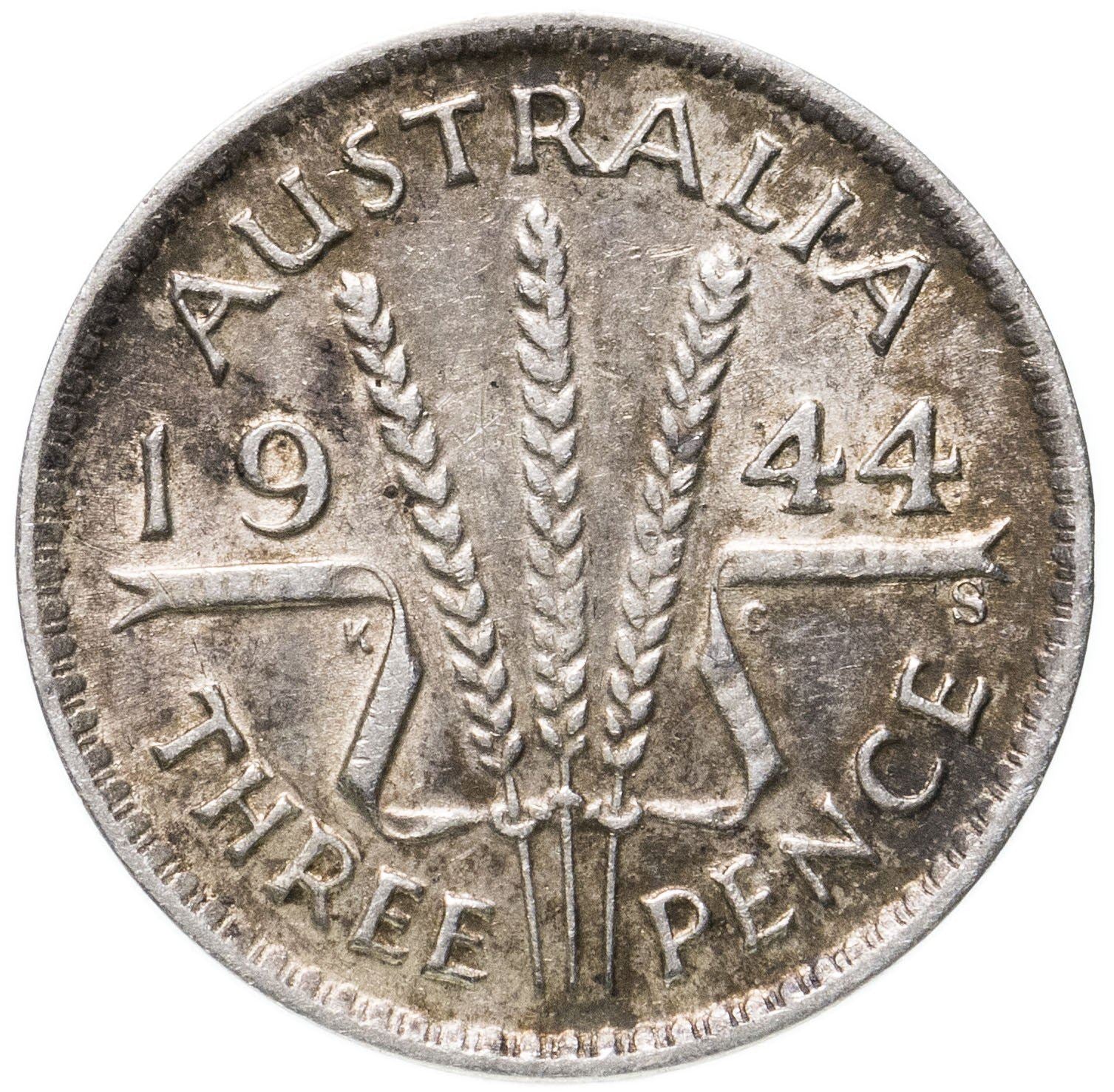 Australia | 3 Pence Coin | George VI | Wheat | Ribbon | KM37 | Silver | 1938 - 1944