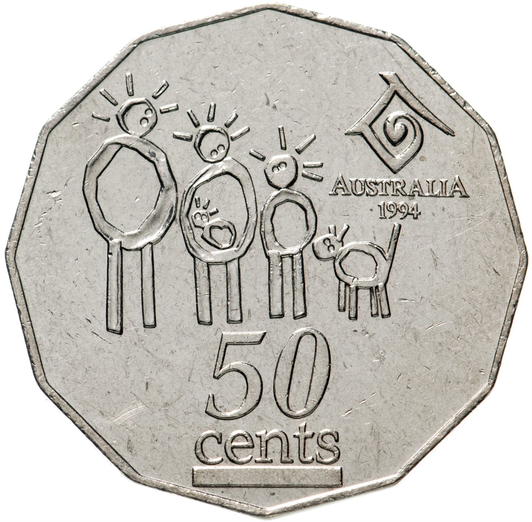 Australia | 50 Cents Coin | Elizabeth II | Family Year | Child Drawing | KM257 | 1994