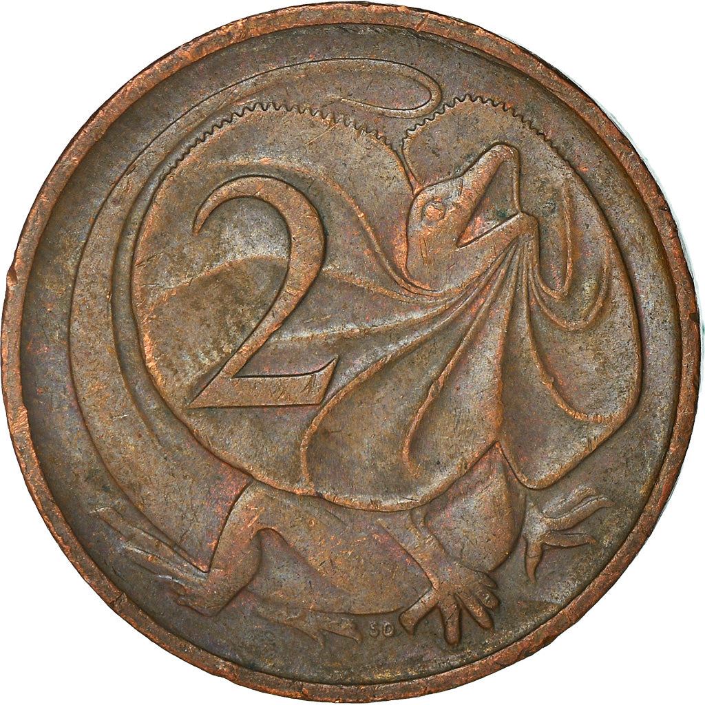 Australia Coin | 2 Cents | Elizabeth II | Frilled Neck Lizard | KM63 | 1966 - 1984