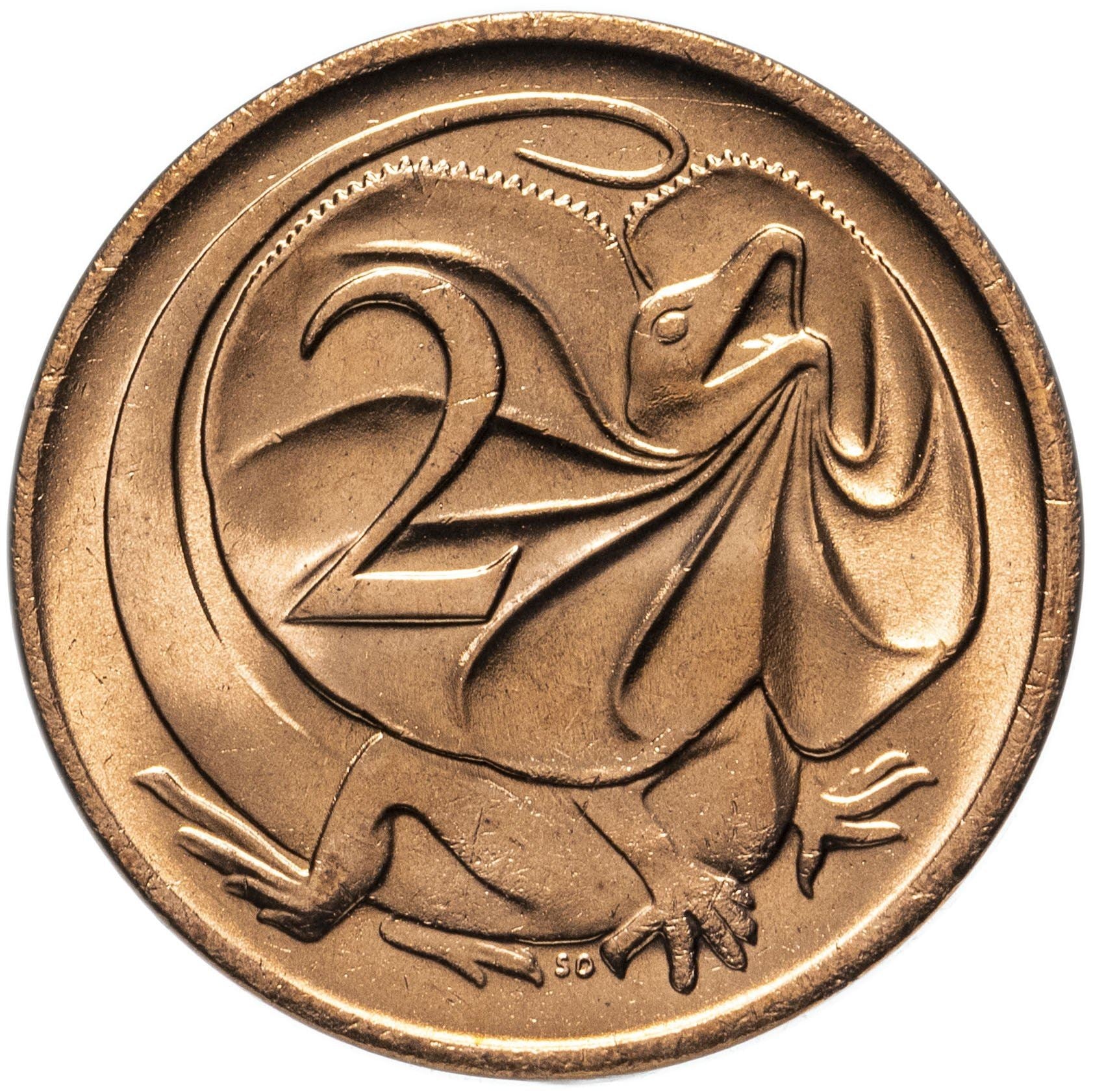 Australia Coin | 2 Cents | Elizabeth II | Frilled Neck Lizard | KM63 | 1966 - 1984