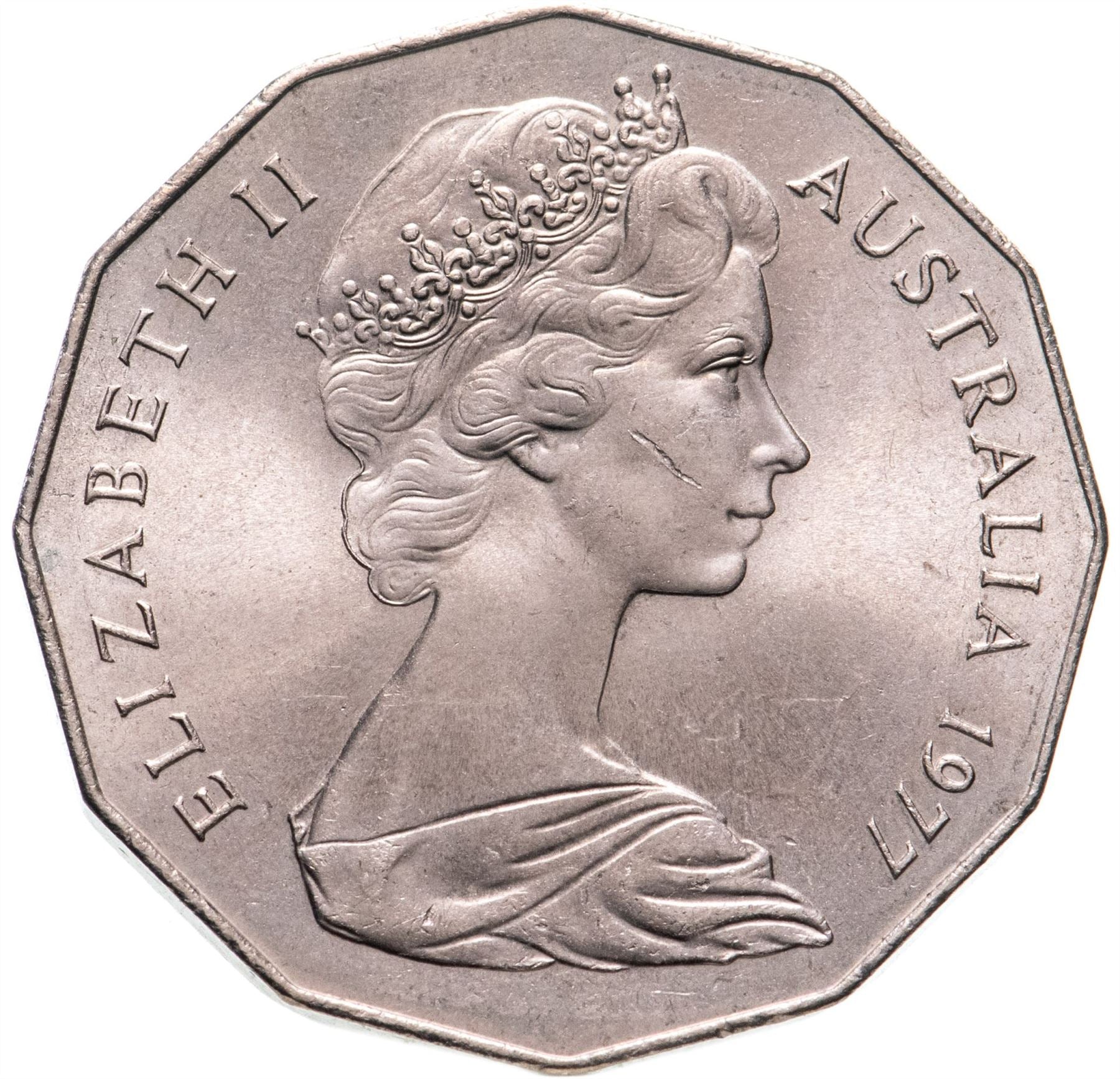 Australia Coin | 50 Cents | Elizabeth II | Silver Jubilee | KM70 | 1977