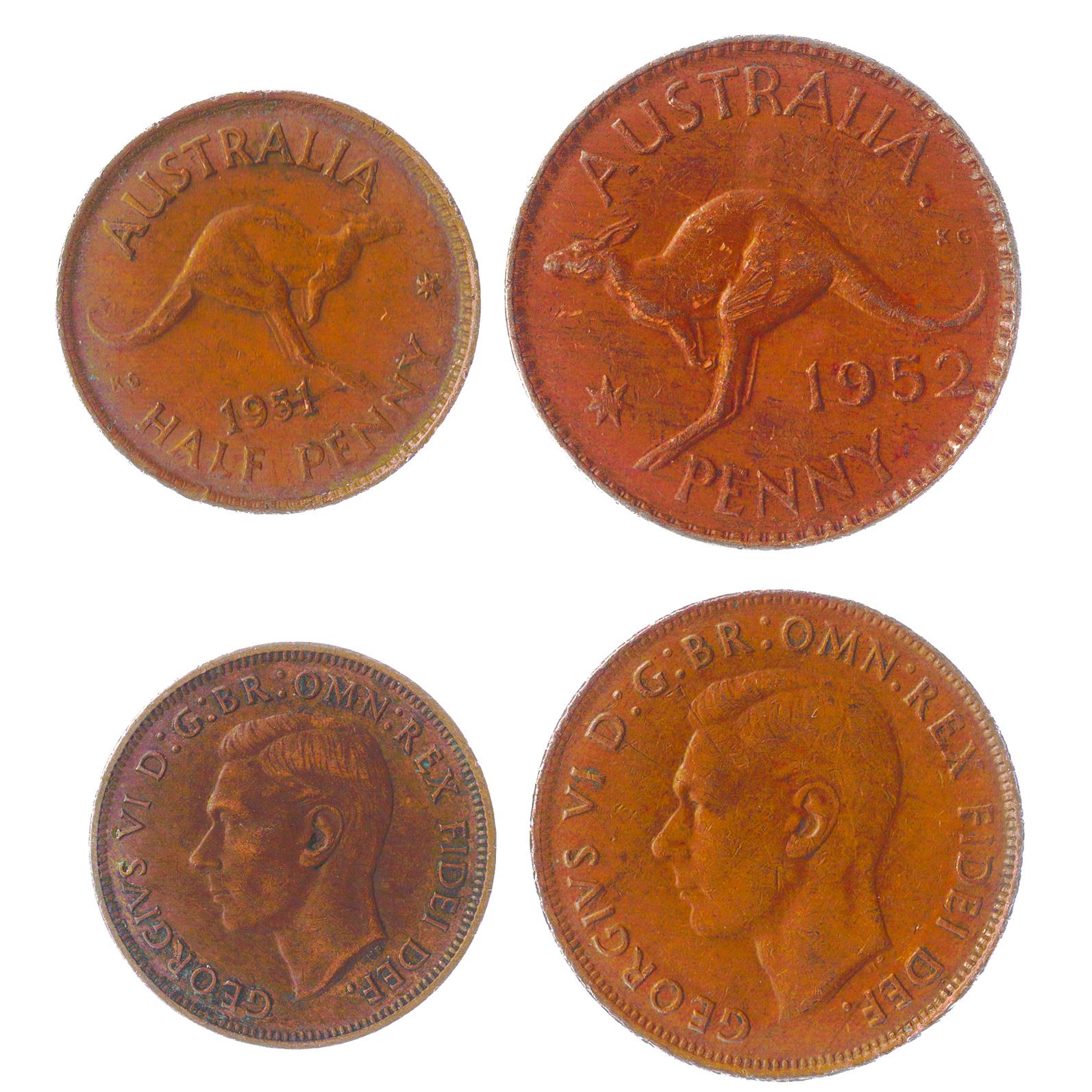 Australian 2 Coin Set ½ 1 Penny | Kangaroo | George VI | 1938 - 1952