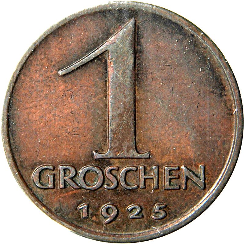 Austria 1 Groschen Coin | Crowned Eagle | KM2836 | 1925 - 1938