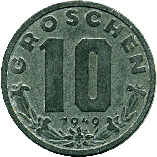 Austria 10 Groschen Coin | KM2874 | 1947 - 1949