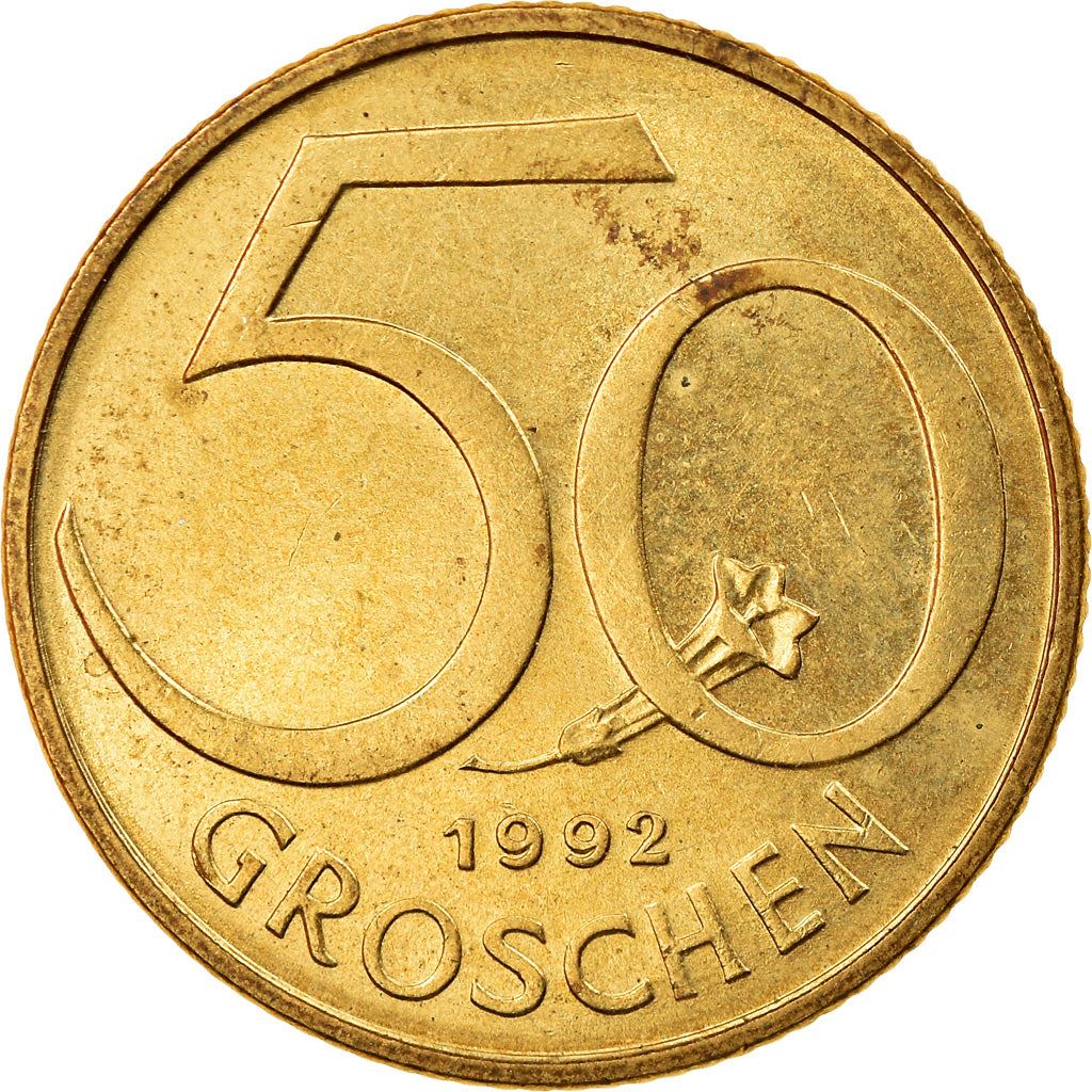 Austria 50 Groschen Coin | Gentian Flower | KM2885 | 1959 - 2001